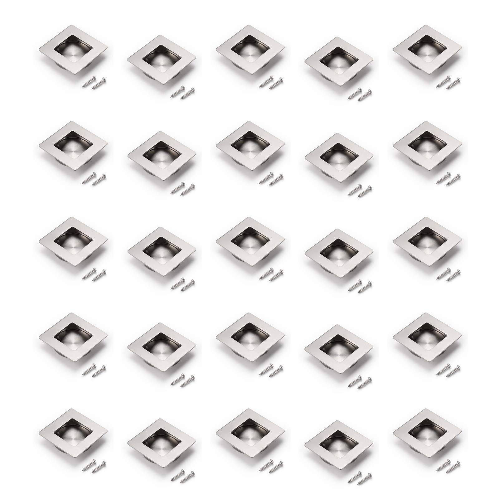 25 Pack Probrico Recessed Door Pulls - Stainless Steel Rectangular Flush Pull Handles for Sliding Closet & Pocket Doors (2-3/4