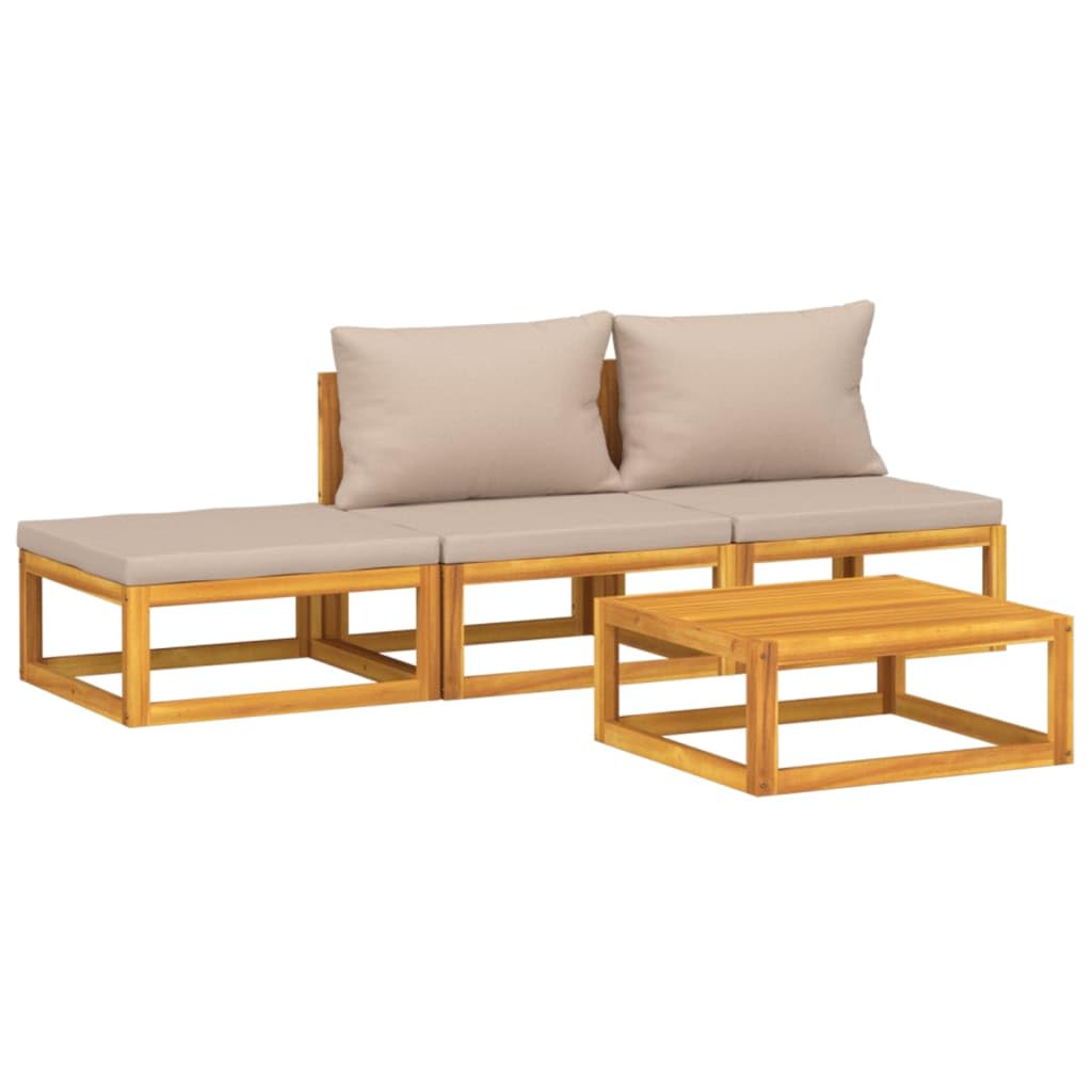 vidaXL 4-Piece Acacia Wood Patio Lounge Set with Taupe Cushions & Coffee Table - Durable Outdoor Modular Furniture for Garden, Poolside, and Backyard Relaxation