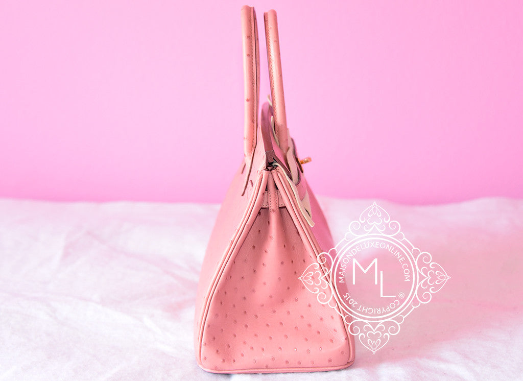 Authentic Hermes Birkin 30 Handbag in Pink Terre Cuite with Gold Hardware - Ostrich Leather Luxury Shoulder Bag for Women | Perfect for Parties, Weddings & Special Occasions