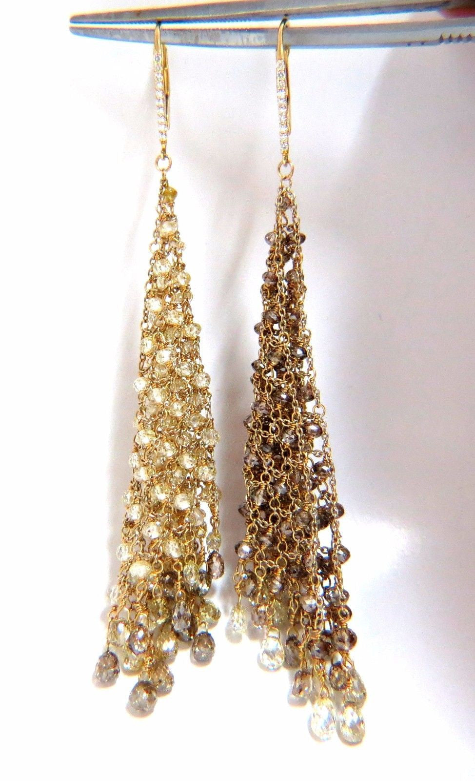 28.15ct Natural Fancy Color Briolette Diamond Dangle Earrings in 18kt Gold - Elegant Wedding & Evening Party Jewelry for Women