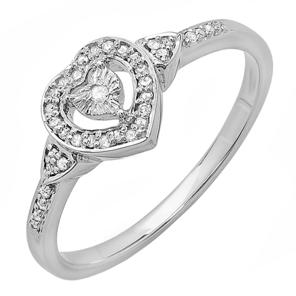 Dazzlingrock Collection 0.15 Carat (ctw) Round White Diamond Heart Shaped Promise Ring for Women - Sterling Silver Bridal Jewelry - Perfect for Engagement, Anniversary & Valentine's Day Gifts