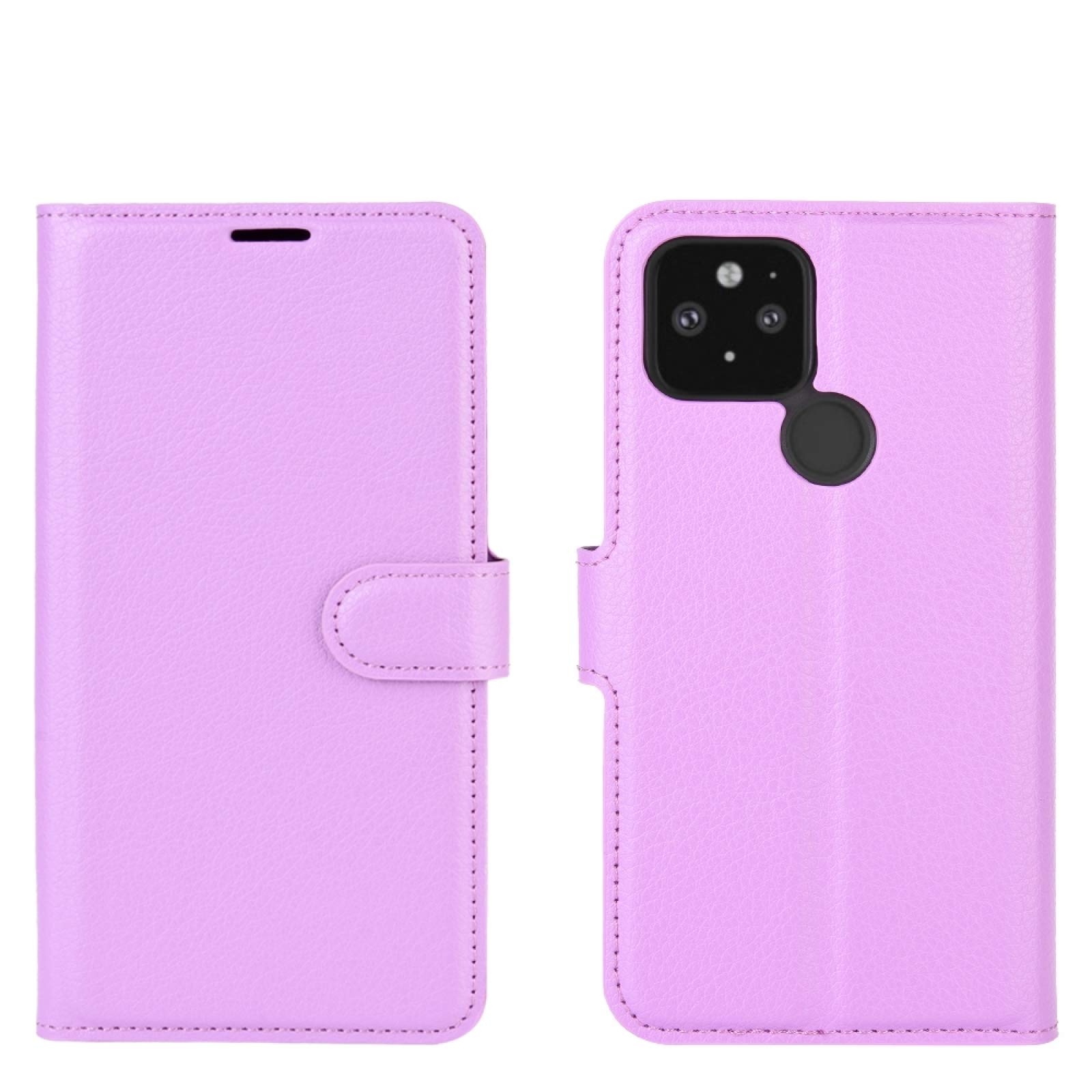 Google Pixel 5 XL Wallet Case - Litchi Texture Flip Cover with Card Slots & Holder | Purple for Daily Use