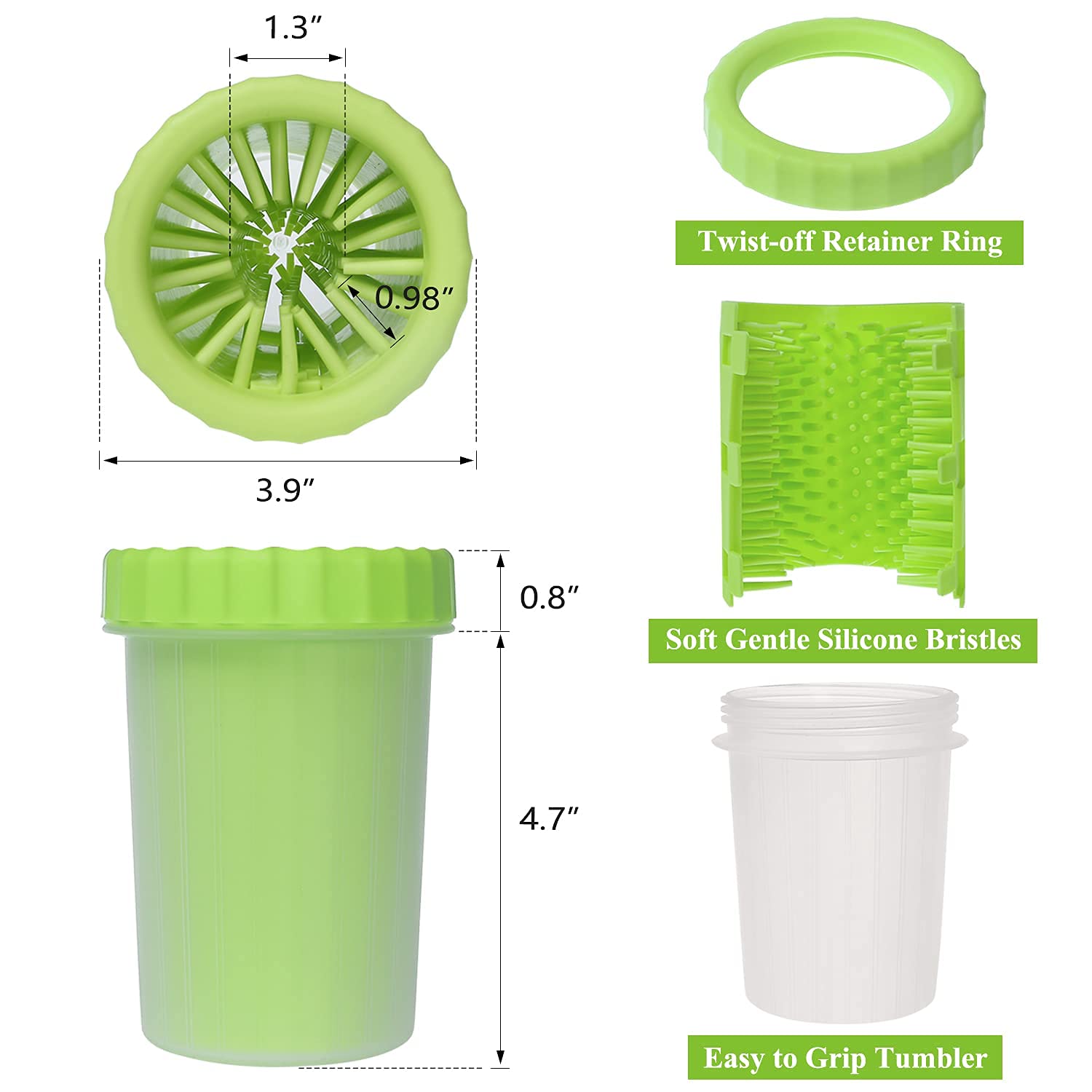2 in 1 Portable Dog Paw Cleaner Cup - Pet Paw Washer & Scrubber for Medium & Large Dogs | Gentle Cleaning Supplies for Dirty Paws After Walks & Outdoor Play (Green)