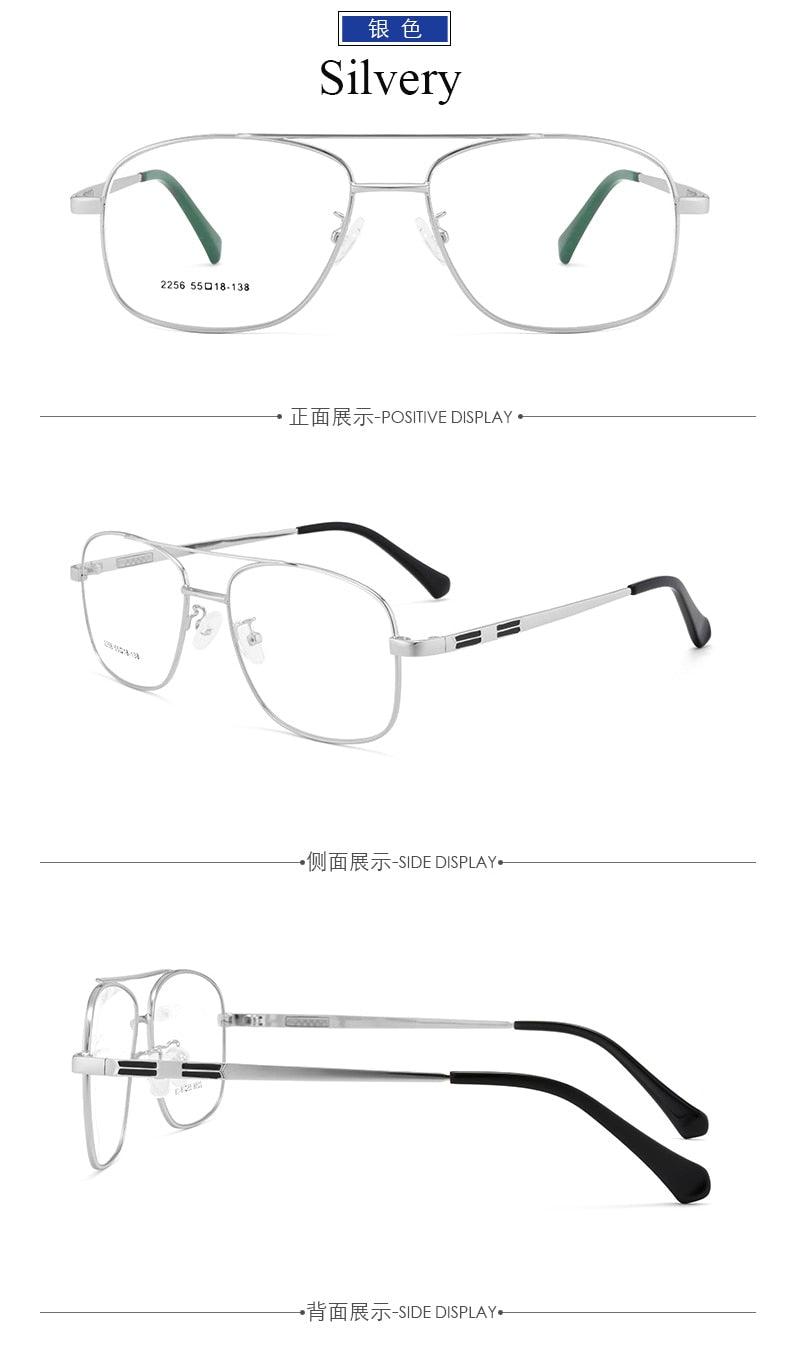 Bclear N2256 Men's Double Bridge Full Rim Alloy Square Eyeglasses - Stylish Reading Glasses for Work, Driving & Everyday Use