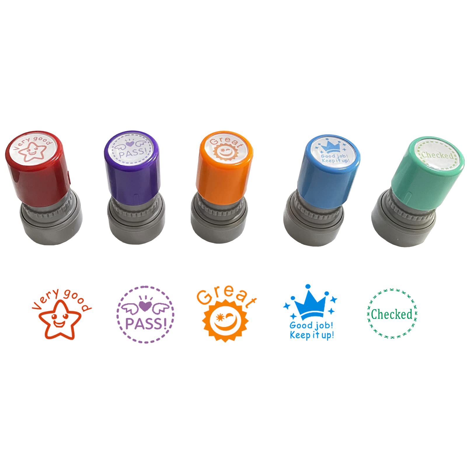 5-Piece Teacher Stamp Set - Self-Inking Rubber Stamps for Classroom Grading, Feedback & Encouragement | Perfect for Homework, Tests & Student Work Evaluation