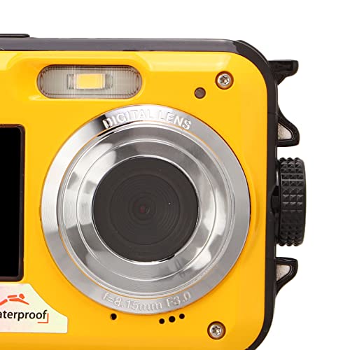 48MP Waterproof Digital Camera with 2.7K FHD Video & 16x Zoom - 10ft Underwater Camera with Dual Screens for Selfie - Ideal for Snorkeling, Swimming, Beach Vacations & Outdoor Adventures (Yellow)