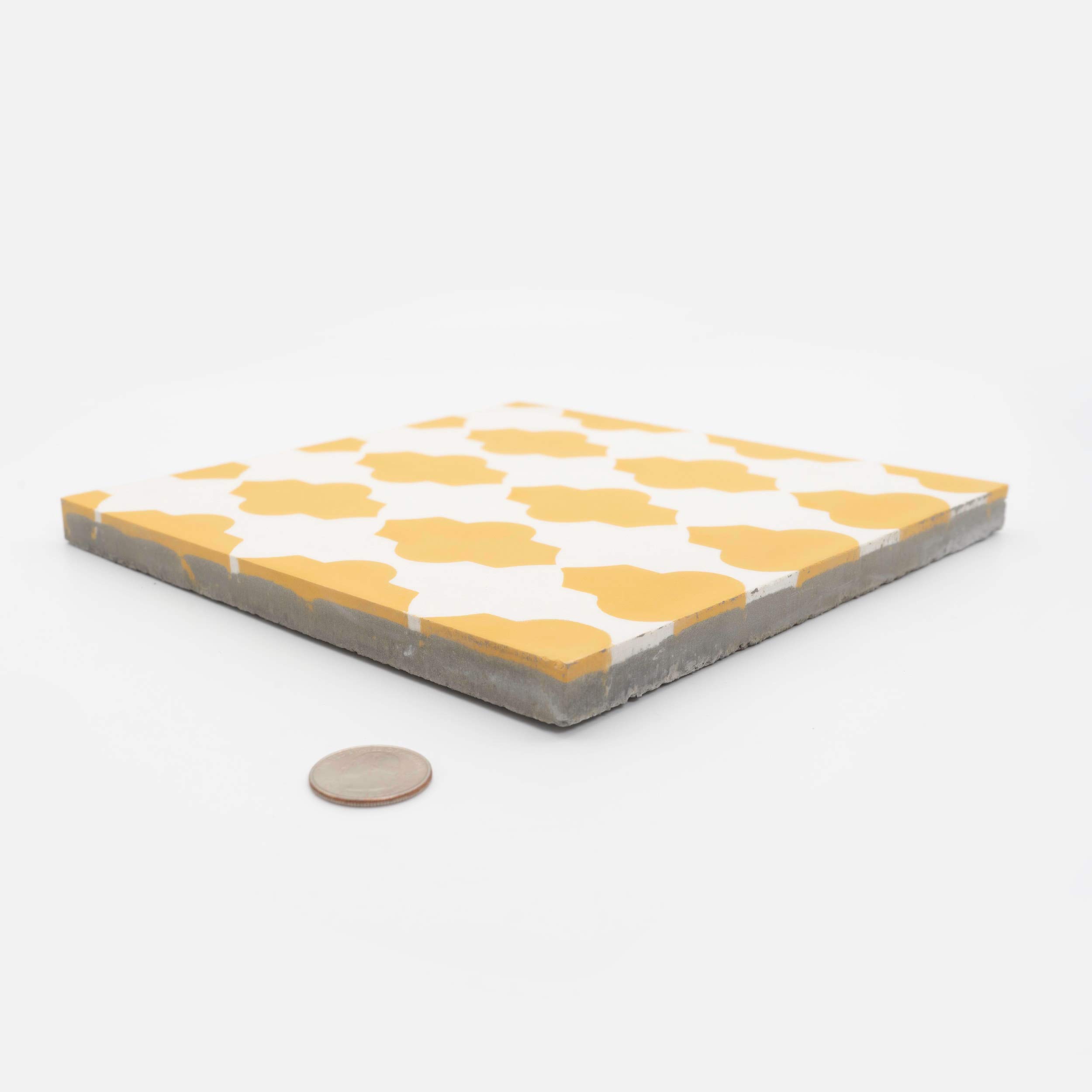 Handmade Moroccan Mosaic Cement Tiles - Pack of 12, Yellow & White Geometric Pattern - Tafrout Design for Kitchen Backsplash, Bathroom Floor, or Outdoor Patio Decor