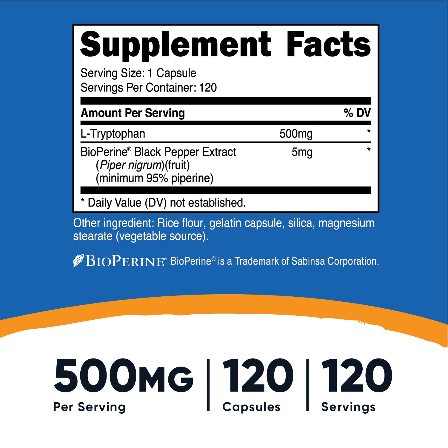 Nutricost L-Tryptophan 500mg, 120 Capsules (2 Bottles) - Premium Sleep Support Supplement for Relaxation & Mood Balance - Ideal for Stress Relief & Better Sleep