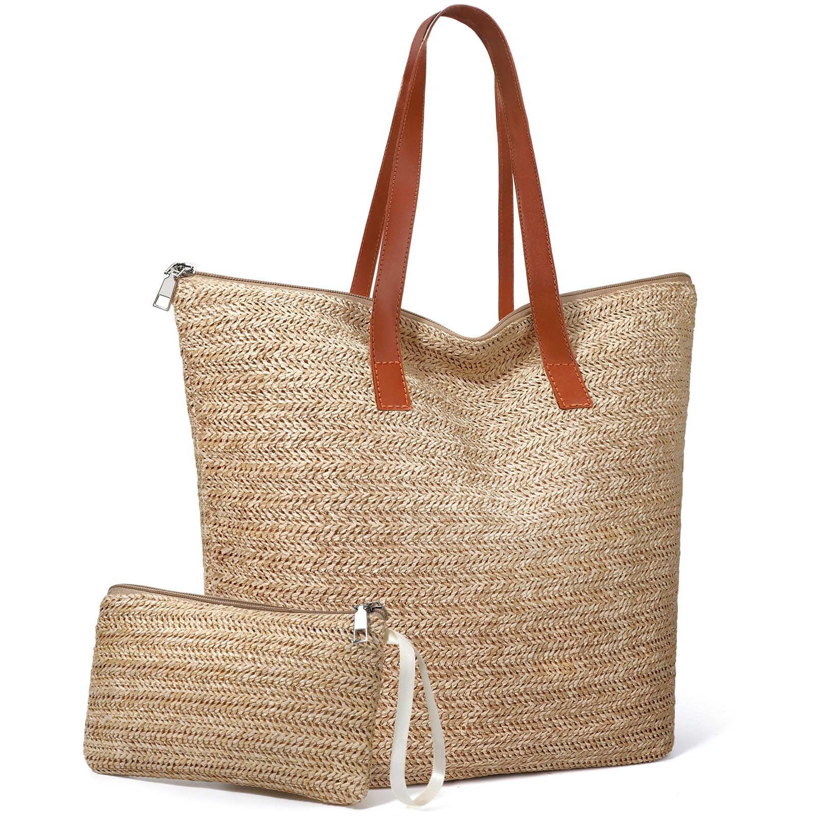 Straw Beach Bag for Women - Woven Summer Tote Shoulder Handbag Boho Style | Perfect for Beach Vacations, Pool Parties & Summer Outings