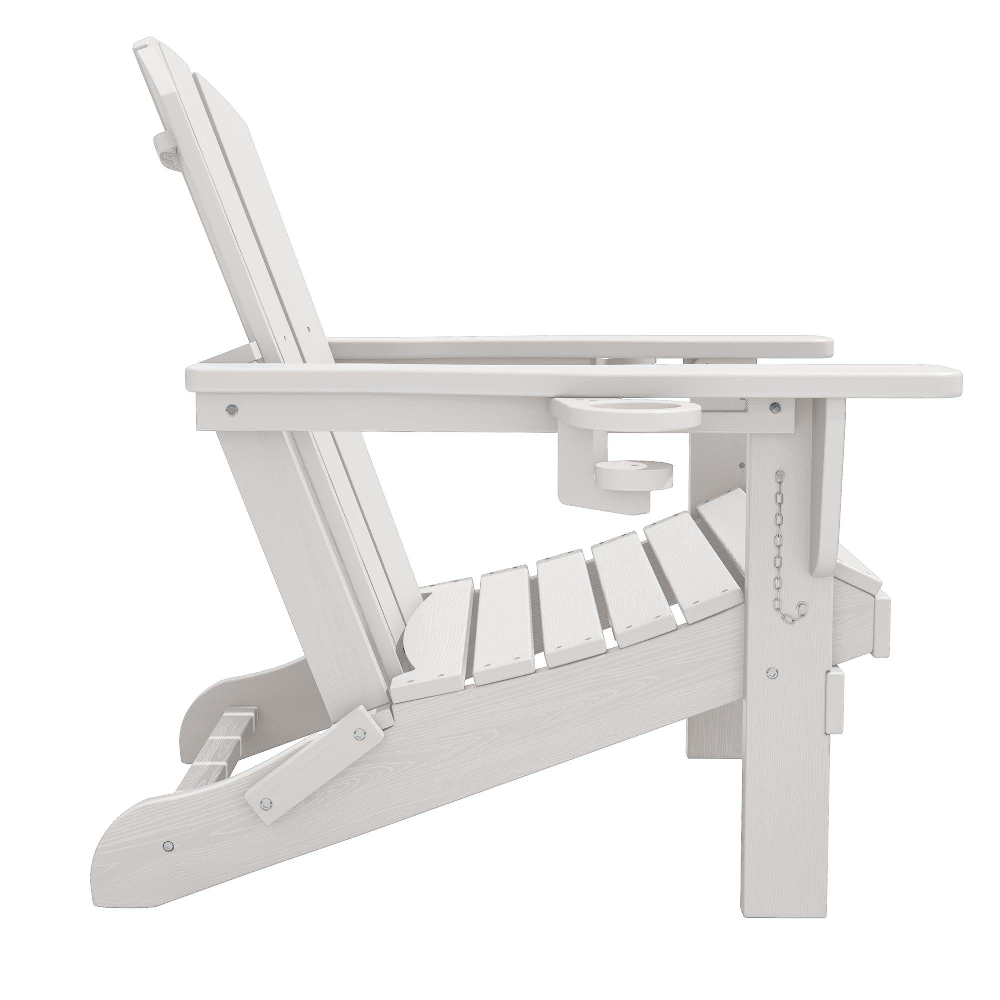 Premium SERWALL Adirondack Chair with Cup Holders - Durable HDPE Composite Outdoor Patio Furniture - All-Weather Resistant White Lounge Chair for Backyard, Poolside & Garden Relaxation