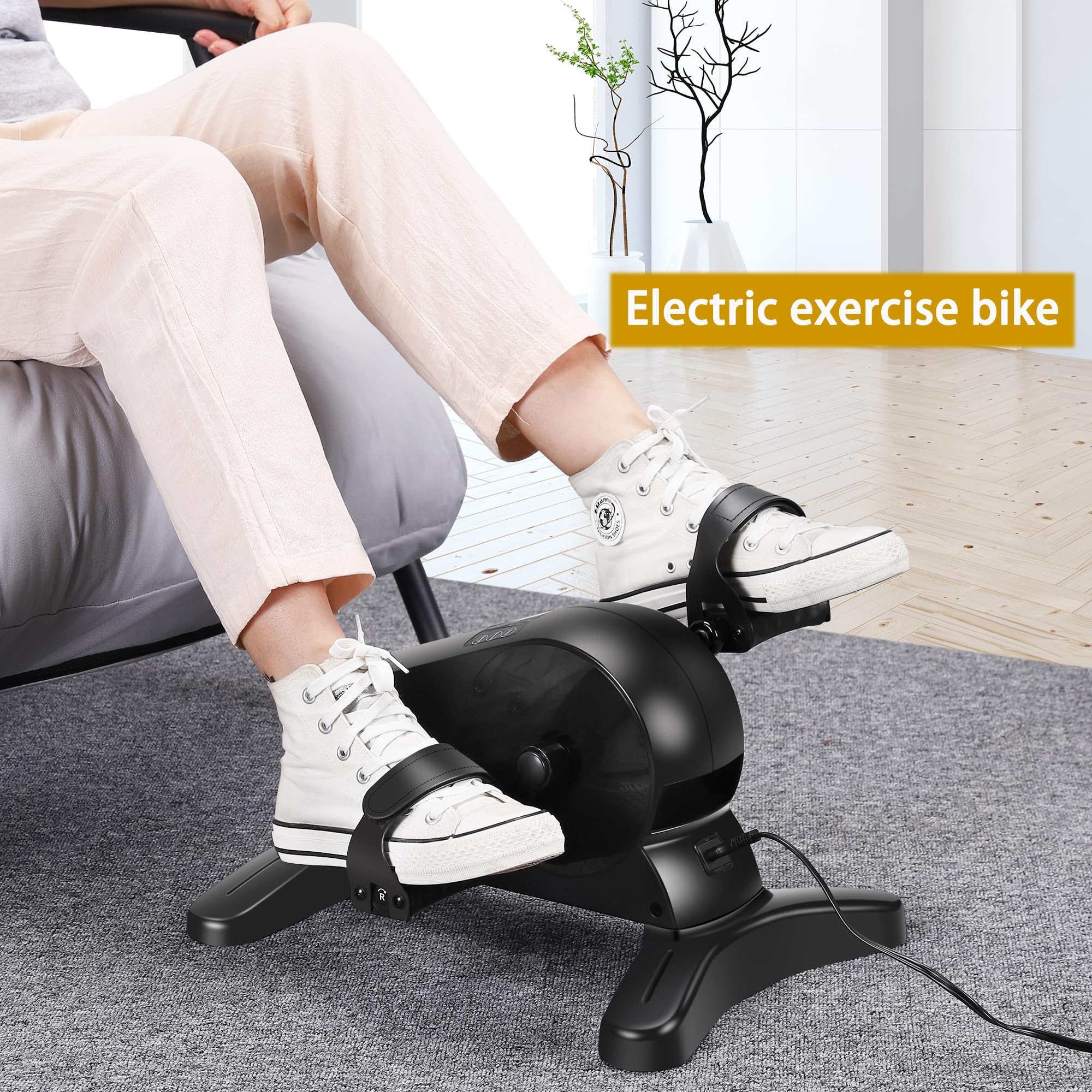 Electric Pedal Exerciser - Mini Motorized Exercise Bike for Leg & Arm Workout - Low Impact Home & Office Fitness Equipment for Seniors & Rehab