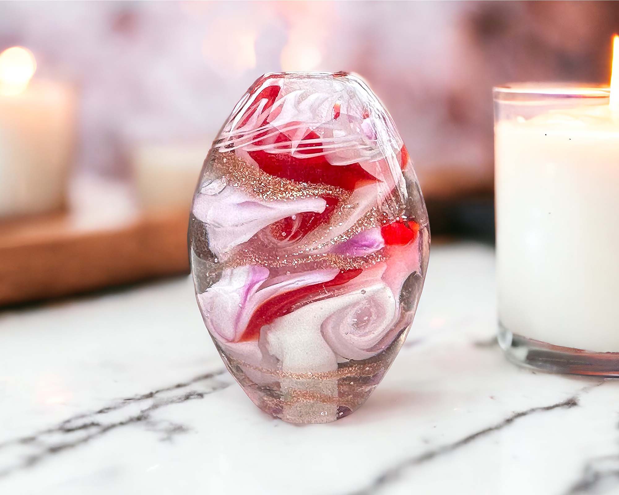 Valentine Swirl Lampwork Glass Focal Bead - Handmade SRA Artisan Bead for Jewelry Making, DIY Crafts, Necklace & Bracelet Designs - Perfect for Valentine's Day Gifts & Romantic Jewelry Projects