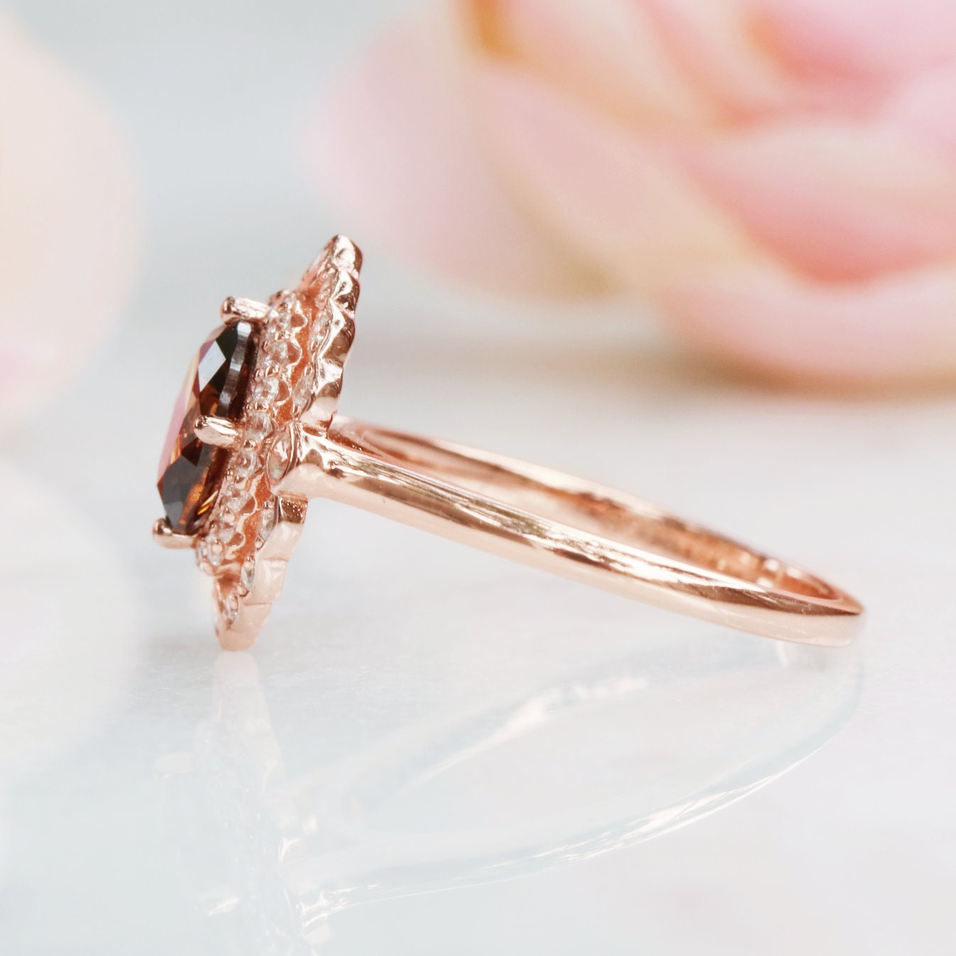 Valentina Smoky Quartz Ring - 14K Rose Gold Vermeil Stackable Dainty Jewelry for Women, Perfect for Everyday Wear & Gift Giving