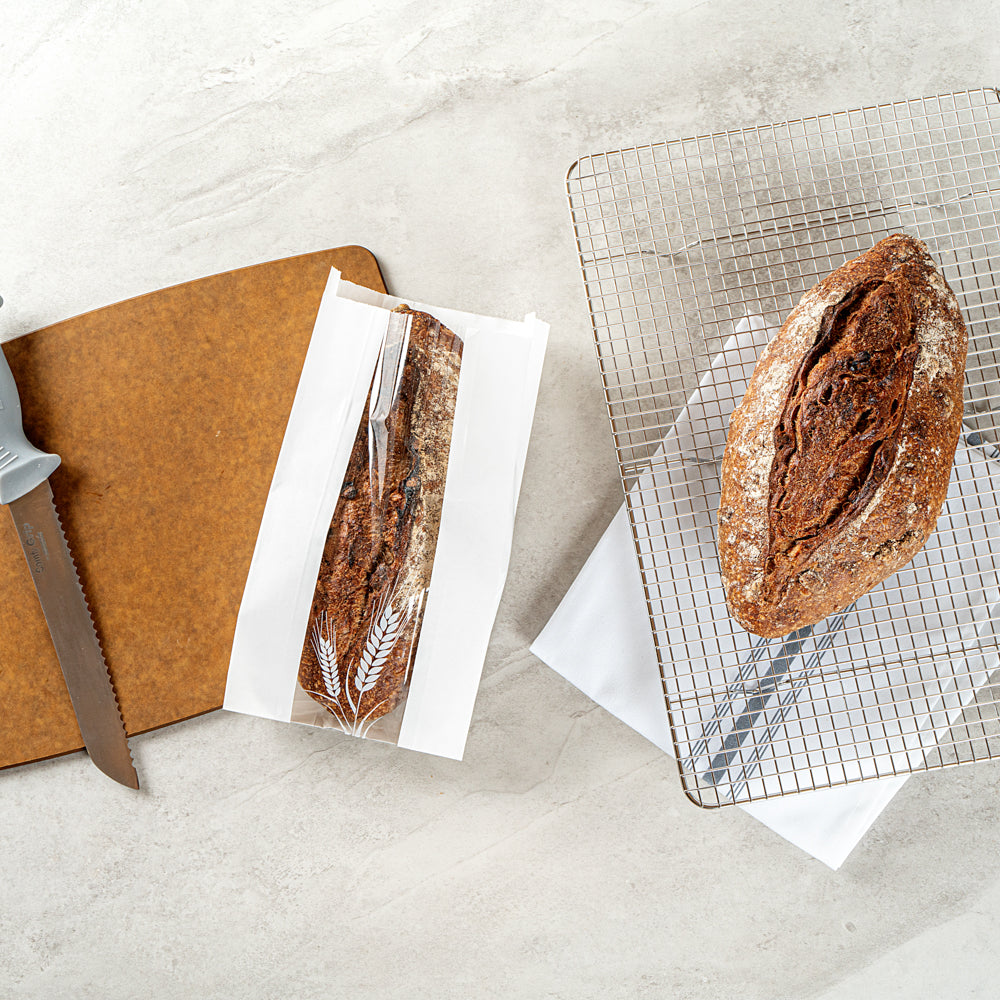 Premium White Micro-Perforated Bread Bags - Greaseproof, Wheat Pattern Design (5.75