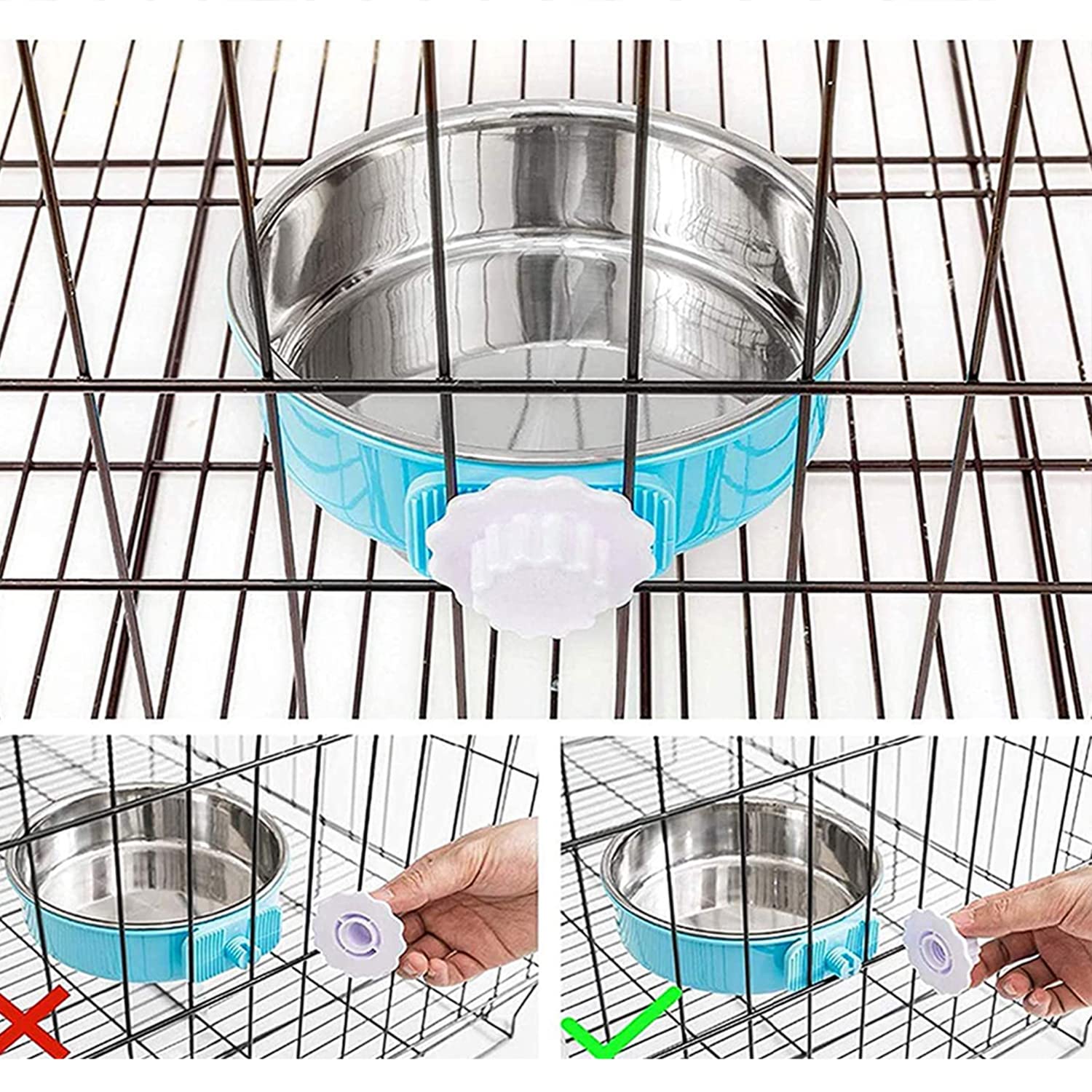 Stainless Steel Hanging Pet Crate Bowls - Removable Dog & Cat Feeder for Cages, Coops, Travel - Perfect for Puppies, Birds, Rats, Guinea Pigs, Rabbits & Hamsters (2 Pack) - Ideal for Home, Travel & Outdoor Use