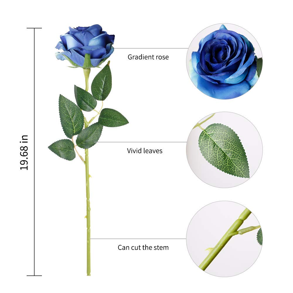 10PCS Realistic Artificial Silk Roses with Stems - Long Stem Fake Roses Bouquet for Wedding, Valentine's Day, Home Decor, Table Centerpieces & Party Arrangements