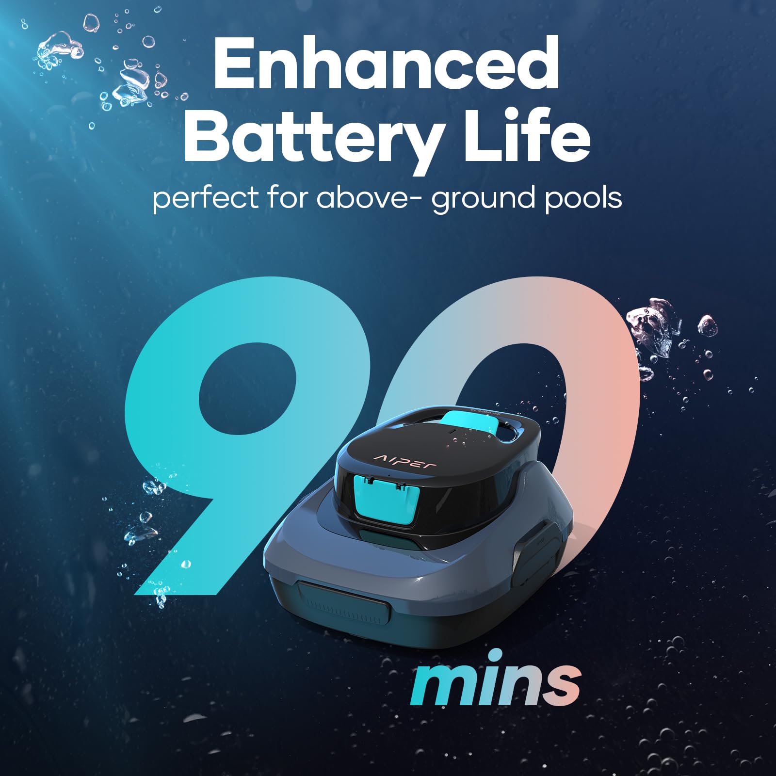 AIPER Cordless Robotic Pool Cleaner - Automatic Pool Vacuum with Self-Parking Technology, 90 Min Runtime for Above Ground & In-Ground Pools up to 40 FT - Perfect for Weekly Pool Maintenance & Seasonal Cleaning