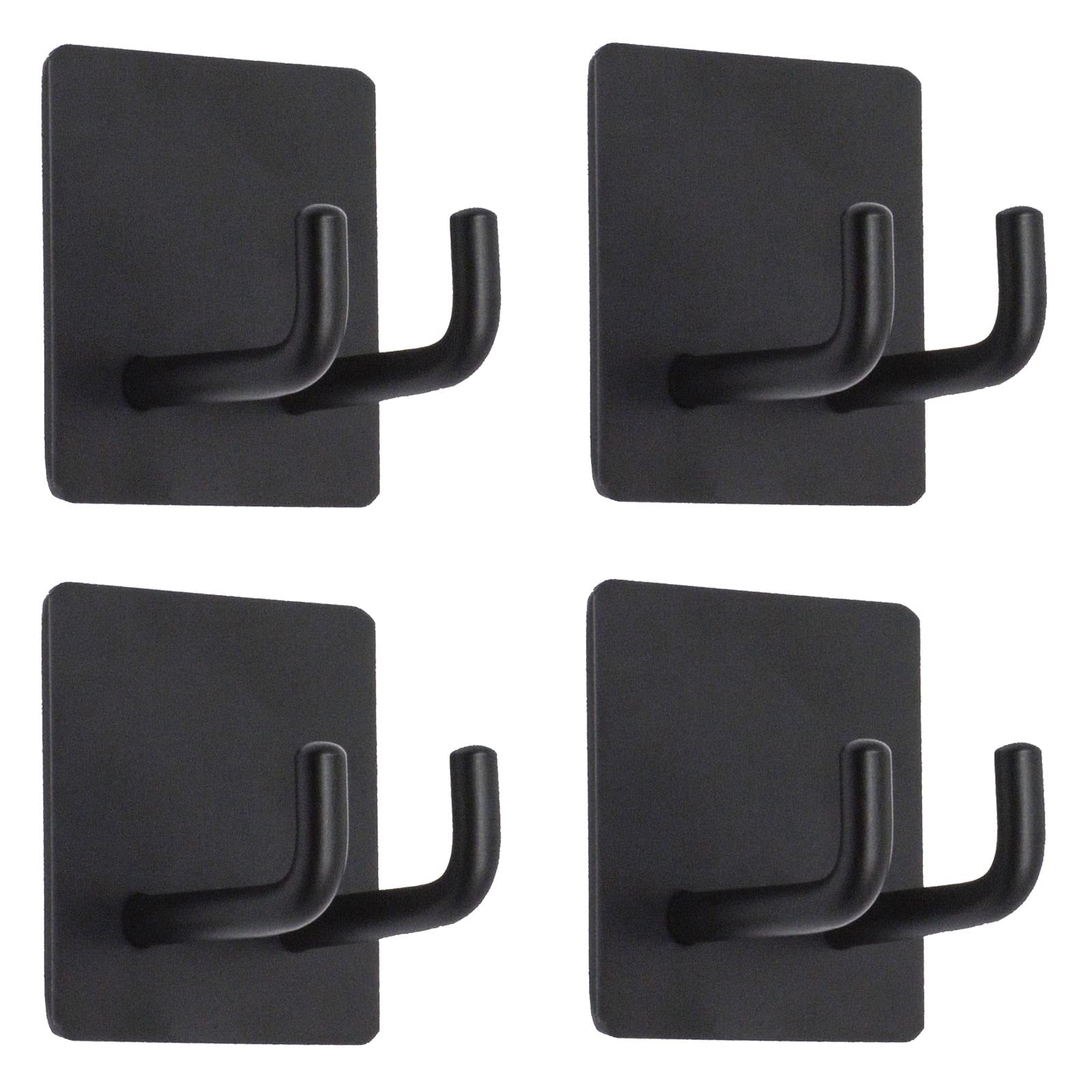Adhesive Shower Hooks 4 Pack - Strong Wall Hooks for Hanging Towels, Keys & Hats - Waterproof Bathroom Hooks for Shower, Kitchen & Dorm Organization - Black Sticky Hooks