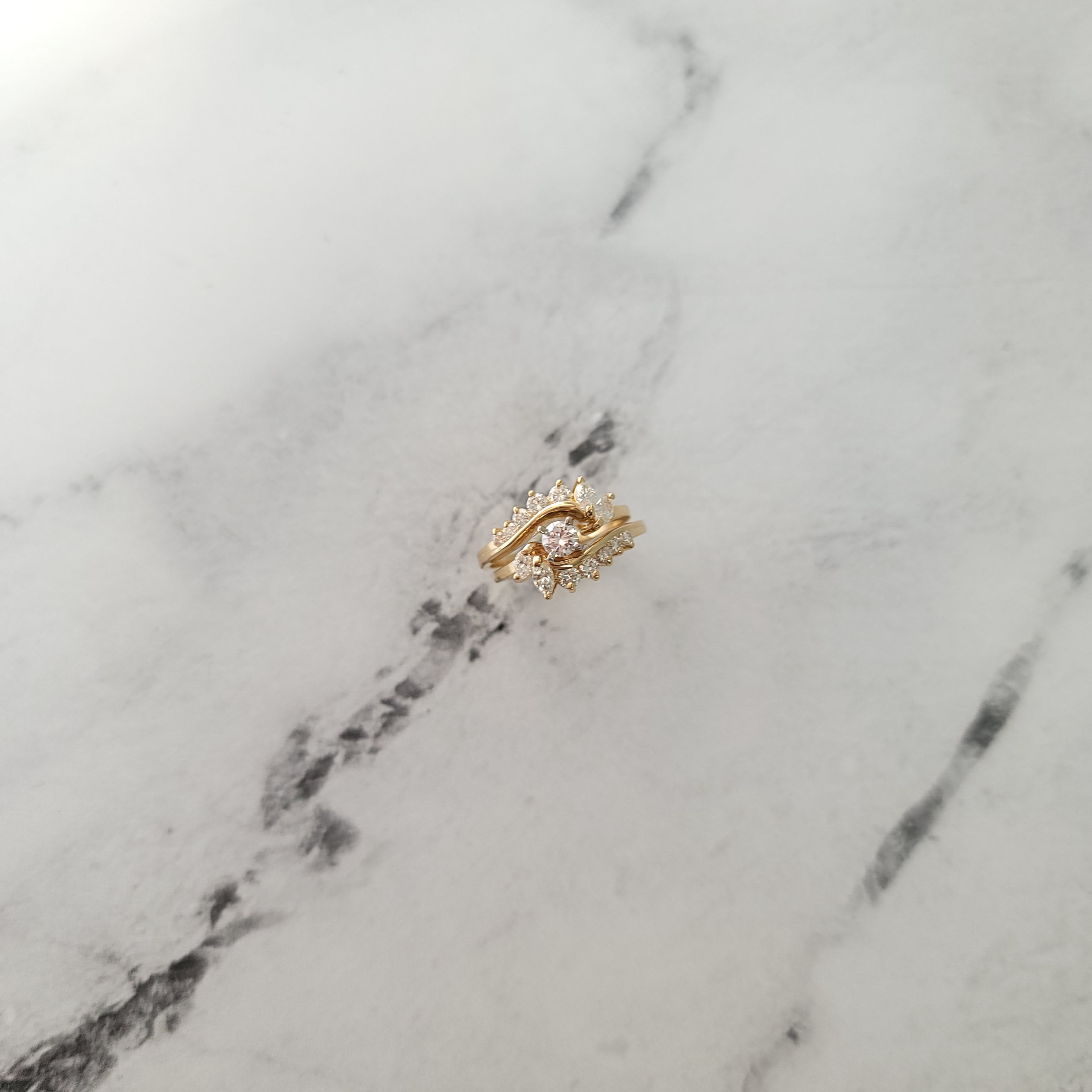 1.50cttw Round & Marquise Diamond Bridal Ring Set in 14k Yellow Gold – Perfect for Engagement, Wedding, and Anniversary Gifts