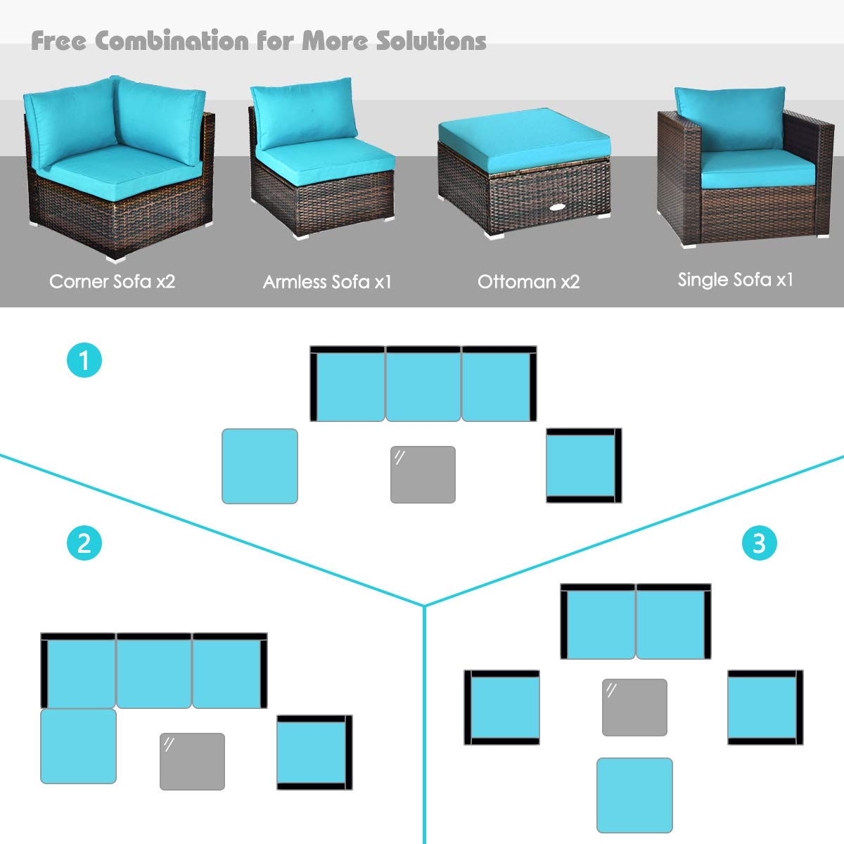 HappyGrill 6-Piece Patio Conversation Set - Outdoor Rattan Wicker Sectional Sofa with Cushions, Coffee Table & Ottoman - Perfect for Backyard, Garden, Poolside & Deck Relaxation