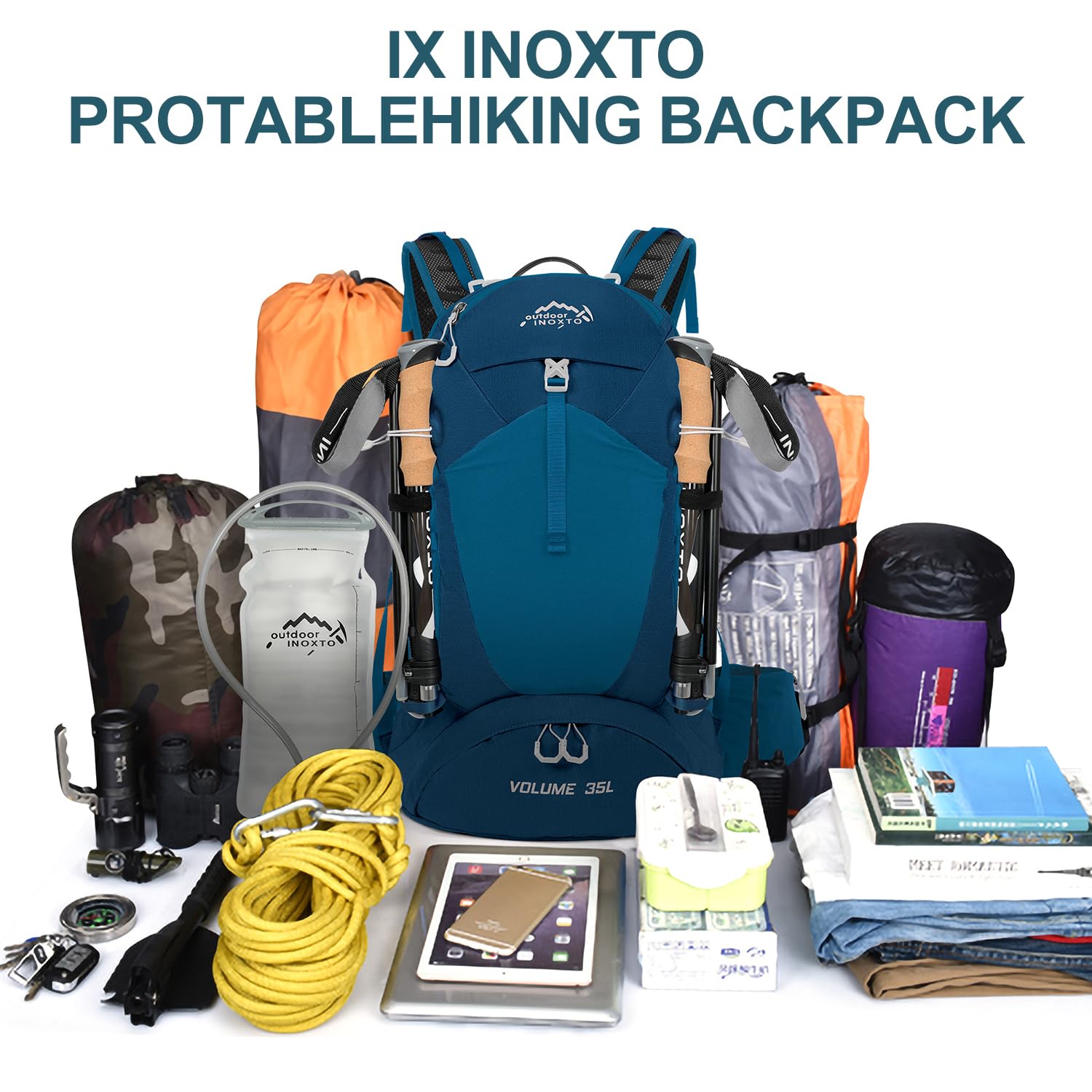 **35L Waterproof Hiking Backpack with 3L Hydration Bladder & Rain Cover - Lightweight Daypack for Men & Women - Perfect for Camping, Trekking & Outdoor Adventures (Blue)**