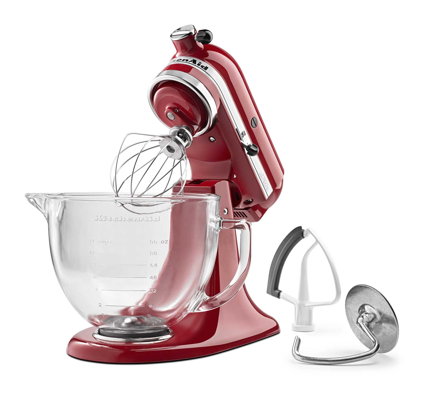 KitchenAid KSM105GBCER 5-Quart Tilt-Head Stand Mixer with Glass Bowl & Flex Edge Beater - Empire Red | Professional Baking Mixer for Cakes, Cookies, Dough | Perfect for Home Bakers & Small Bakeries