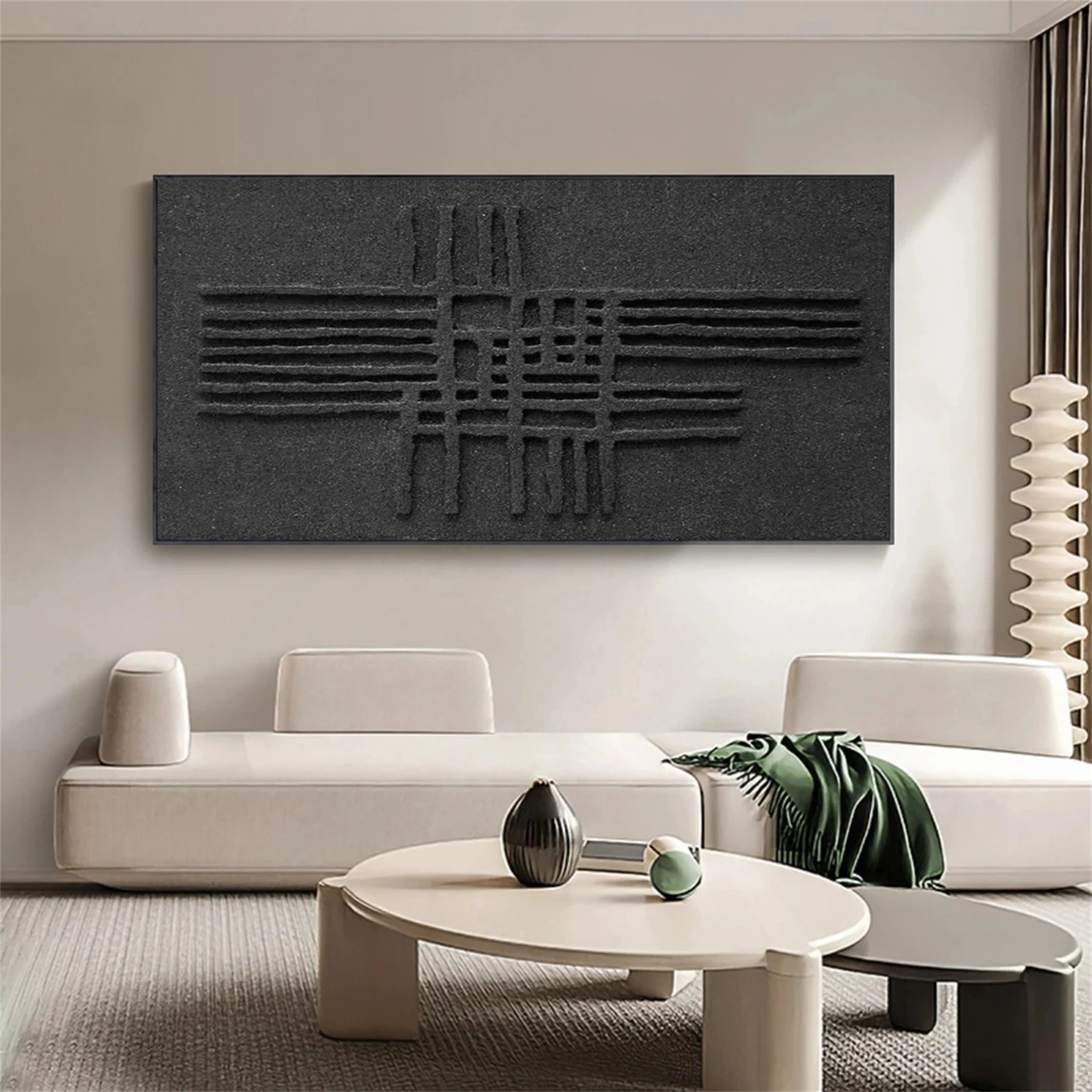 Black Plaster Art Minimalist Textured Painting - Modern Abstract Wall Decor for Living Room, Bedroom & Office | MZ062