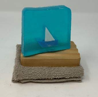 Boat-Shaped Blue Soap with Wooden Soap Holder & Face Cloth Set - Perfect for Bathroom Decor, Spa Gifts & Nautical Theme Home Accessories