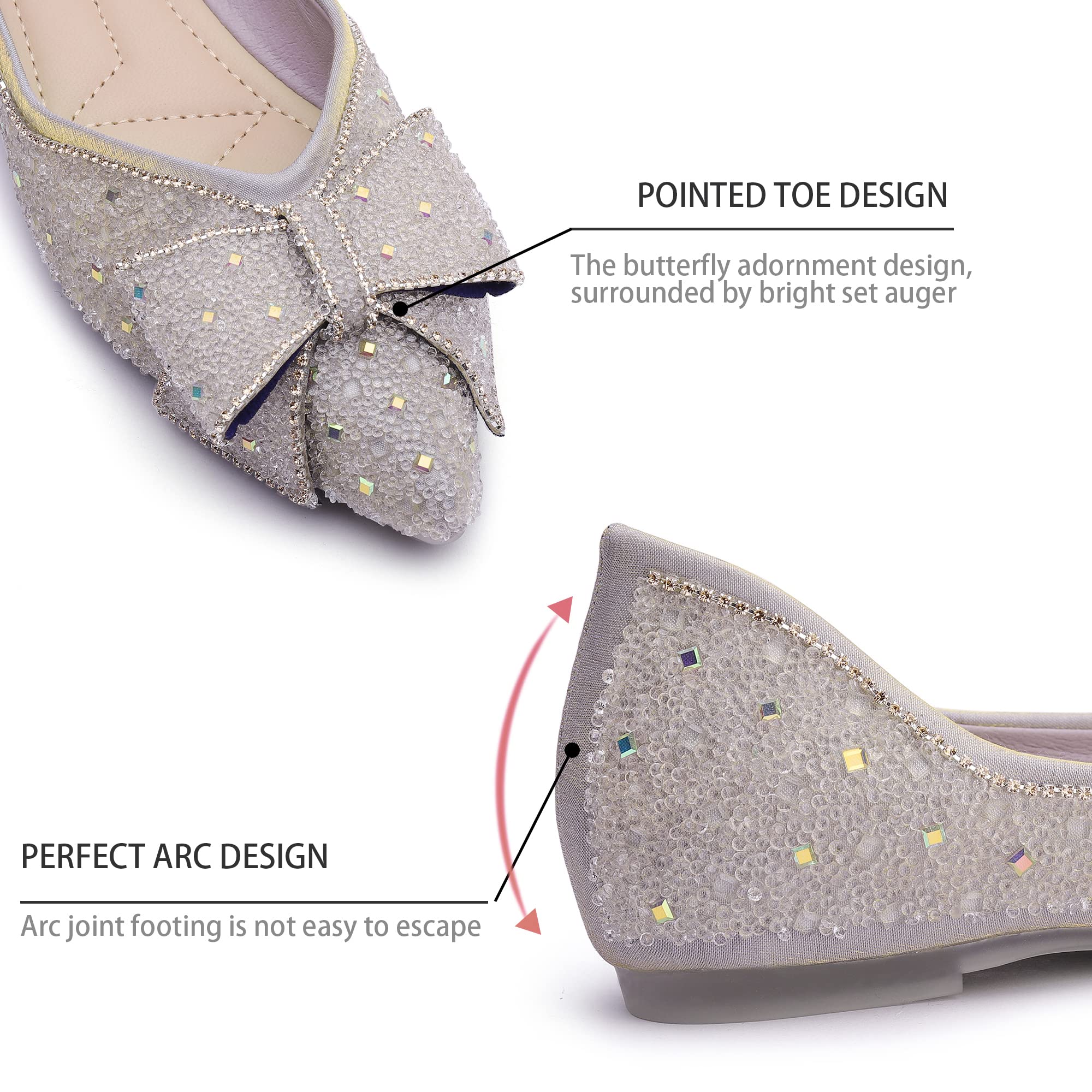 Sparkly Rhinestone Pointed-Toe Flats for Women - Elegant Glitter Flower Wedding Shoes - Comfortable Dress Flats for Bridesmaids, Prom & Evening Events
