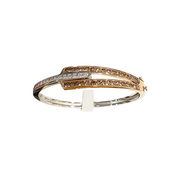 14K Two-Tone Brown Diamond Bangle Bracelet for Women - Elegant Stackable Jewelry for Everyday Wear & Special Occasions