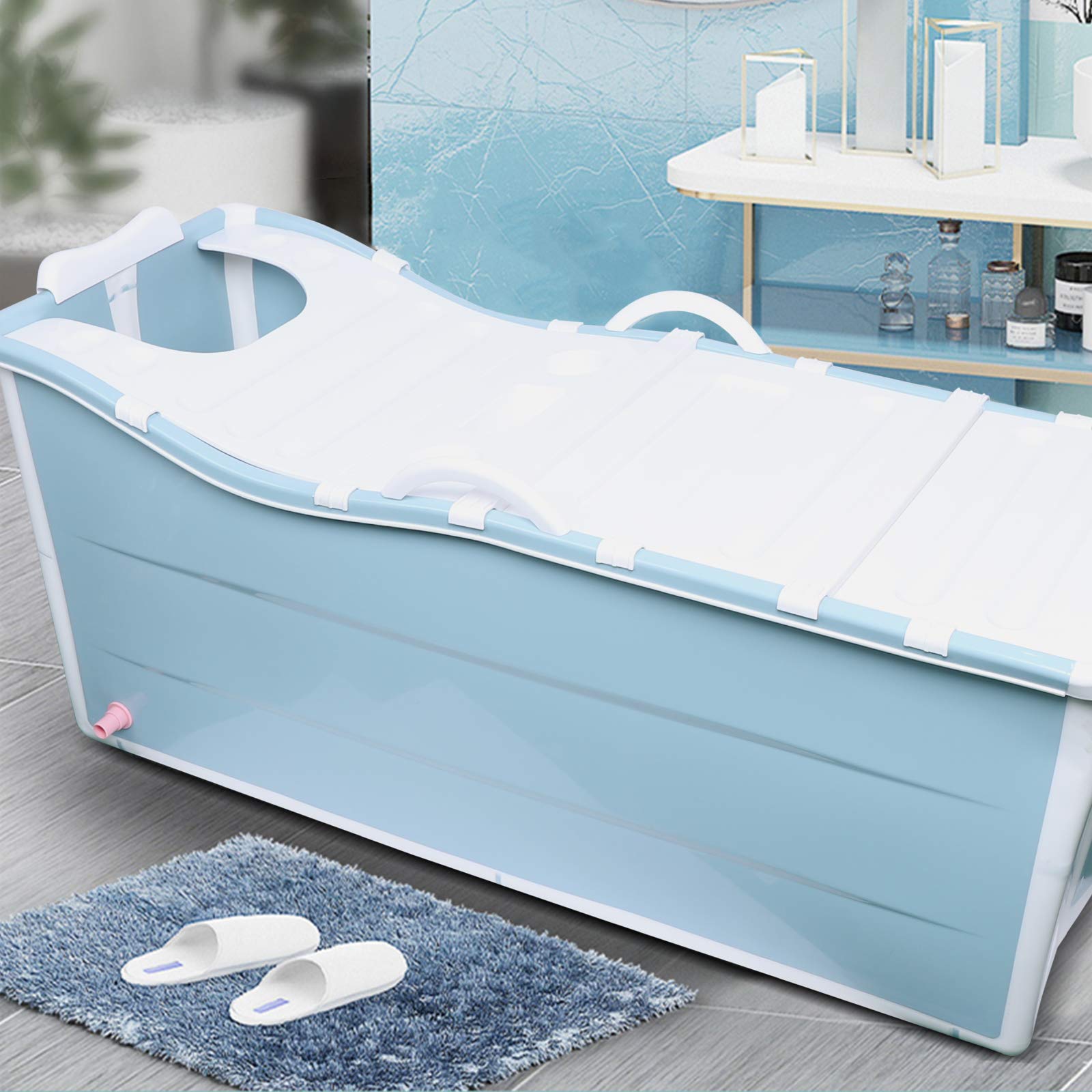 Portable Bathtub for Adults - Large Thickened Freestanding Foldable Bathtub with Lid, Non-Slip PP/TPE Material - Ideal for Home Spa, Ice Bath Therapy & Small Space Living (US Stock)