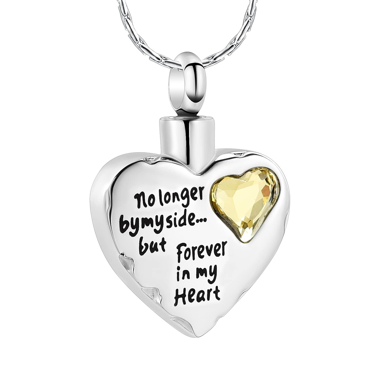 ETOHFA Stainless Steel Heart Cremation Jewelry Necklace - Memorial Keepsake Urn Pendant for Ashes | 'No Longer By My Side But Forever In My Heart' Engraved | Perfect for Remembrance, Funeral, or Memorial Gifts
