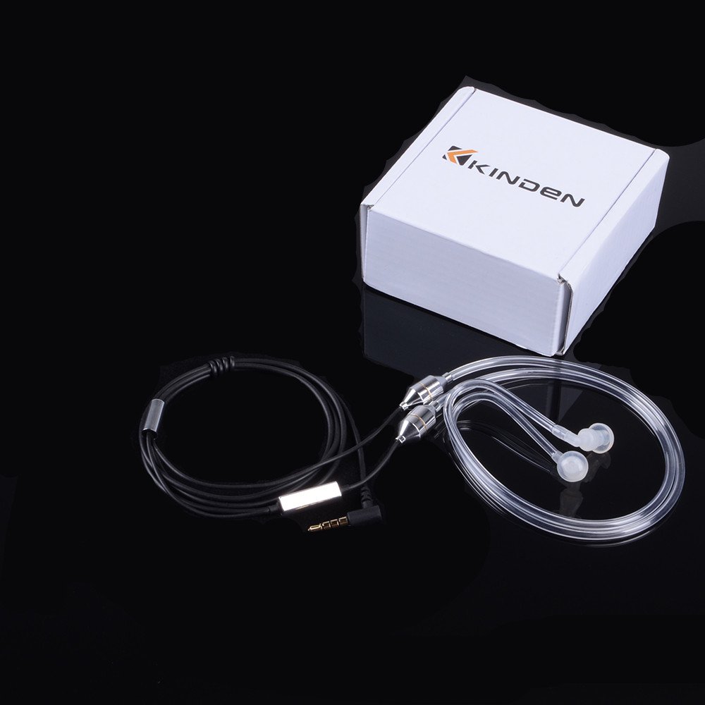 KINDEN Air Tube Headset with Microphone - Deep Bass Noise Cancelling Wireless Earbuds for iPhone, Android, iPad, MP3 Players (White) - Perfect for Gym, Commuting & Online Meetings