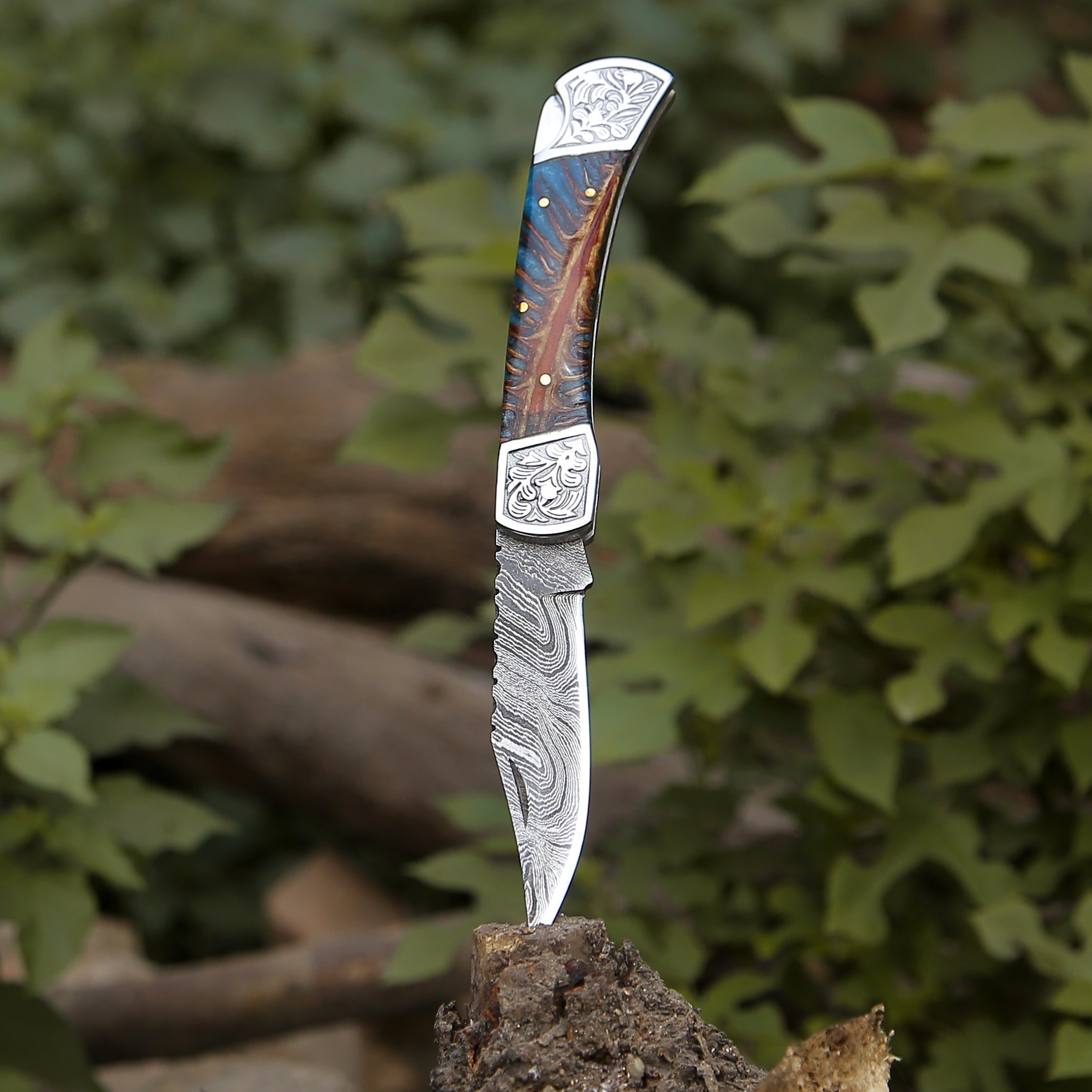 Premium Striker Custom Folding Knife with Natural Pine Cone Handle - Tactical EDC Pocket Knife for Outdoor Camping, Hunting & Survival Gear
