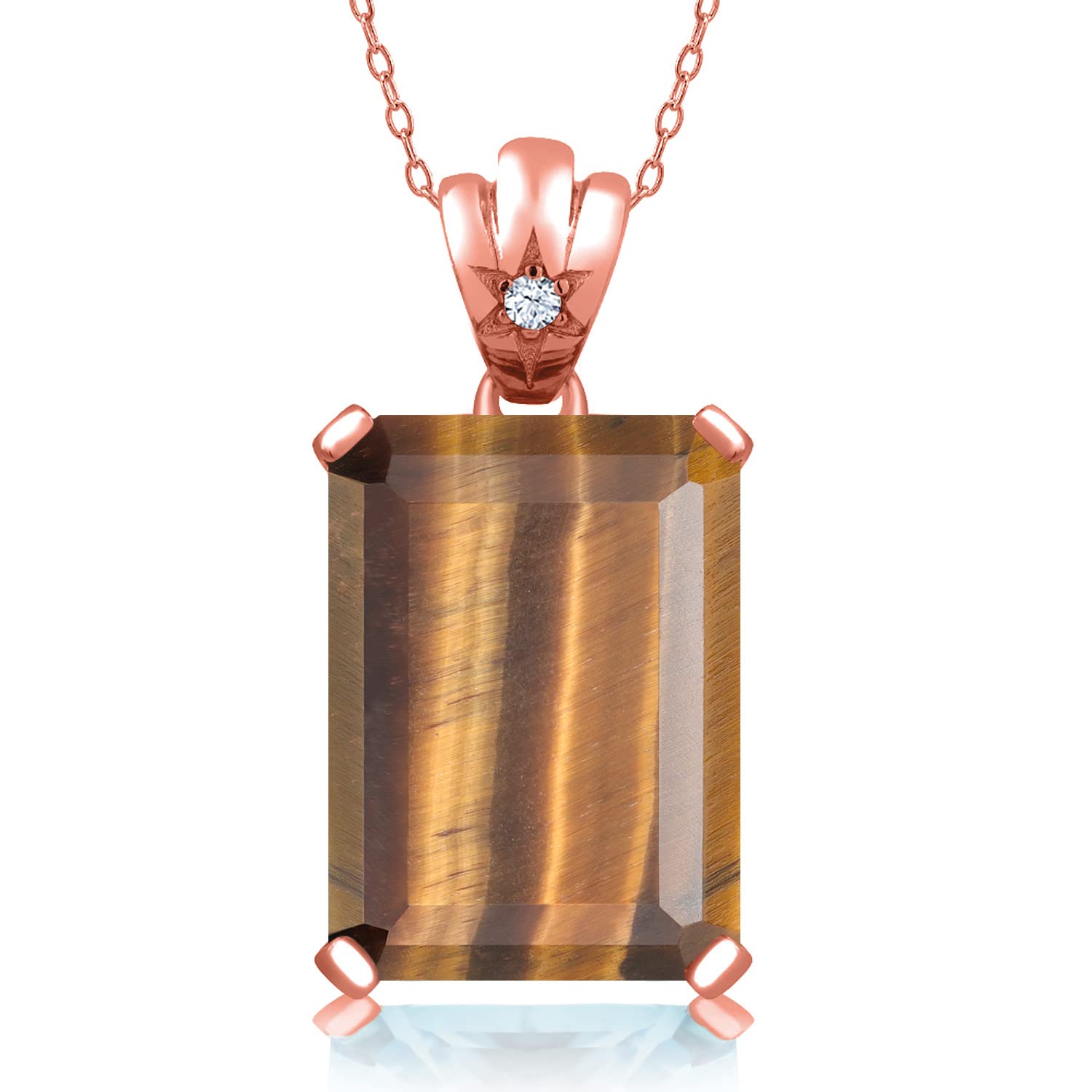 18K Rose Gold Plated Silver Emerald Cut Gemstone Birthstone Pendant Necklace - 18X13MM Center Stone & 1.8MM Round Accents | Elegant Fine Jewelry Gift for Women, Wife, Mom | 18 Inch Chain Included | Perfect for Birthdays, Anniversaries & Special Occasions