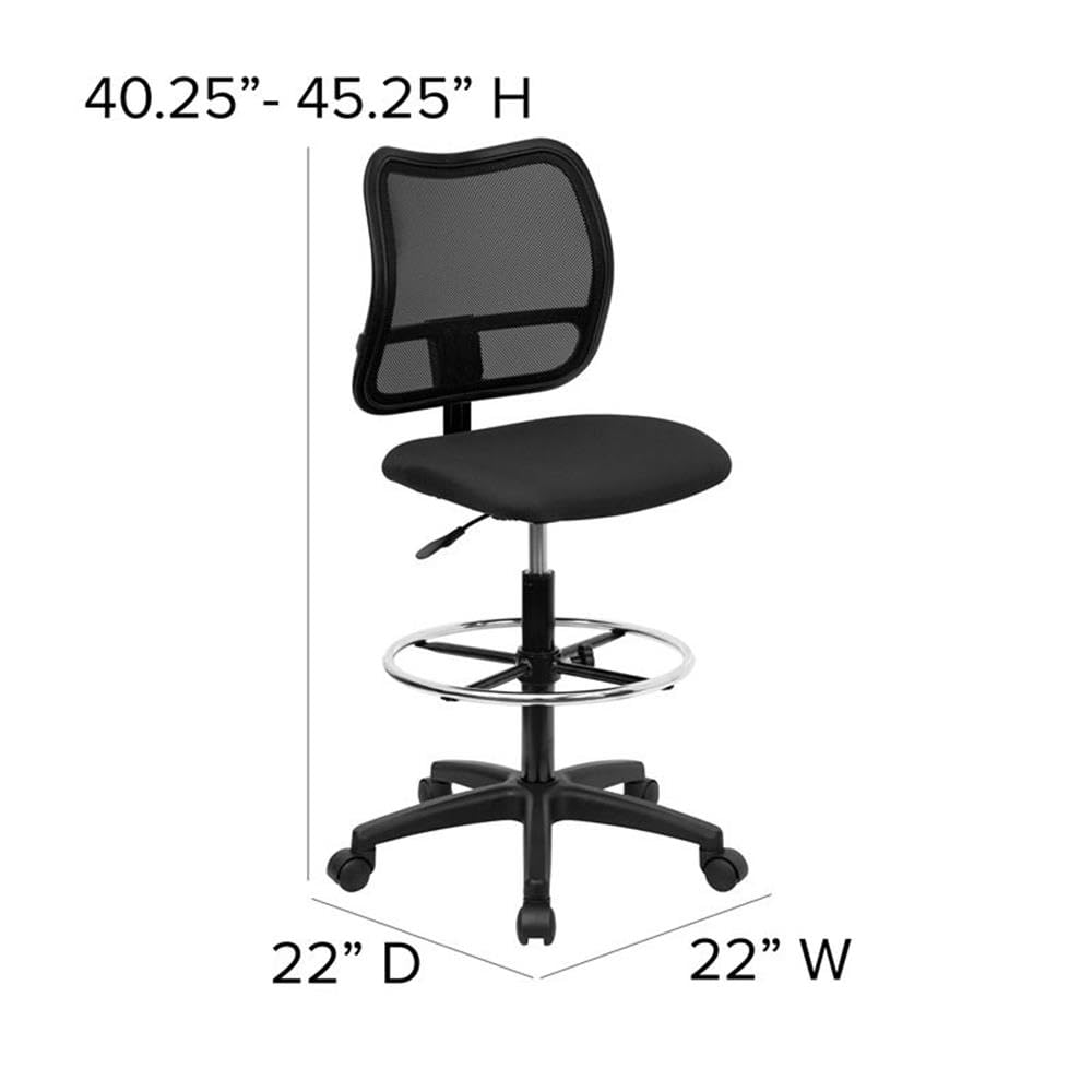 Flash Furniture Elaine Mid-Back Black Mesh Drafting Chair - Adjustable Office Chair with Lumbar Support for Architects, Designers & Home Office Use