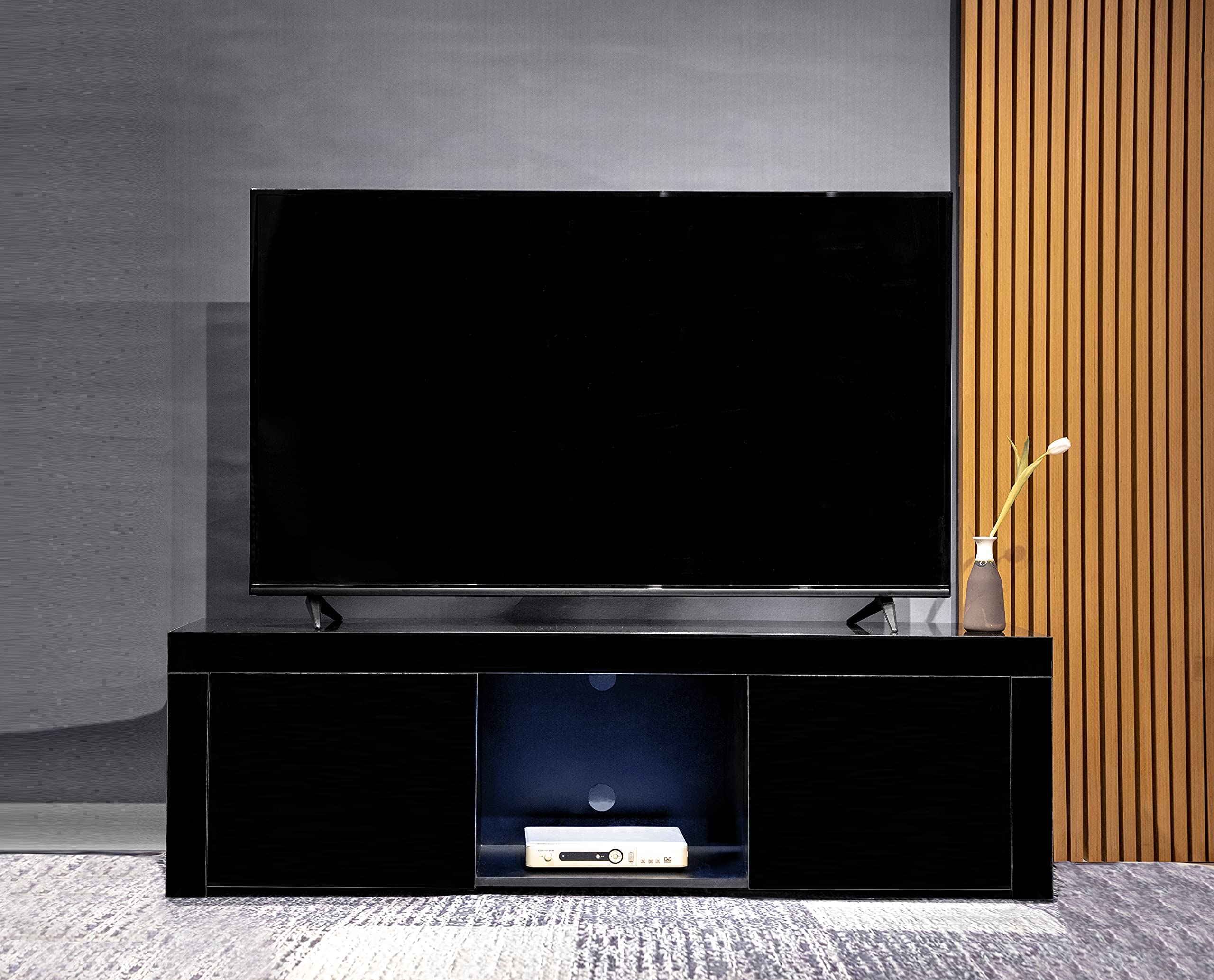 Black TV Stand with LED RGB Lights - Wooden Entertainment Center Console Table with Storage - Modern TV Cabinet for Bedroom & Living Room - Perfect for Gaming Setups & Home Theater Systems