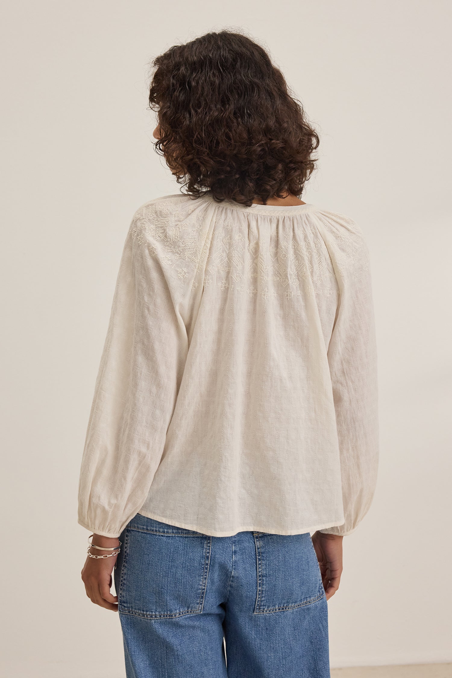 CARINA TONAL STITCH EMBROIDERY BLOUSE - Women's Fashion Top for Casual Wear & Office Outfits