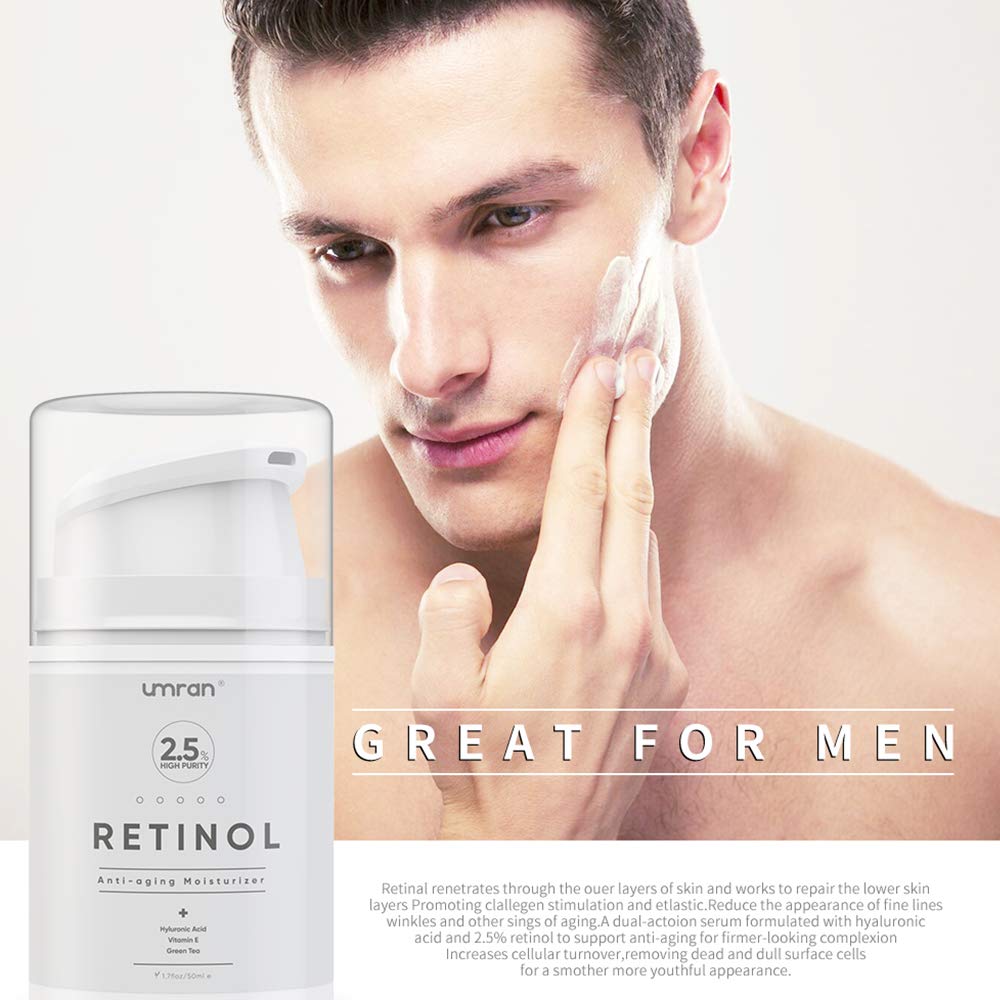 Umran Premium Retinol Cream 2.5% - Anti-Aging Face & Eye Moisturizer with Hyaluronic Acid, Vitamin E & Green Tea - Day & Night Wrinkle Treatment Cream (50ml/1.7 Fl Oz) for Dry Skin & Fine Lines Reduction