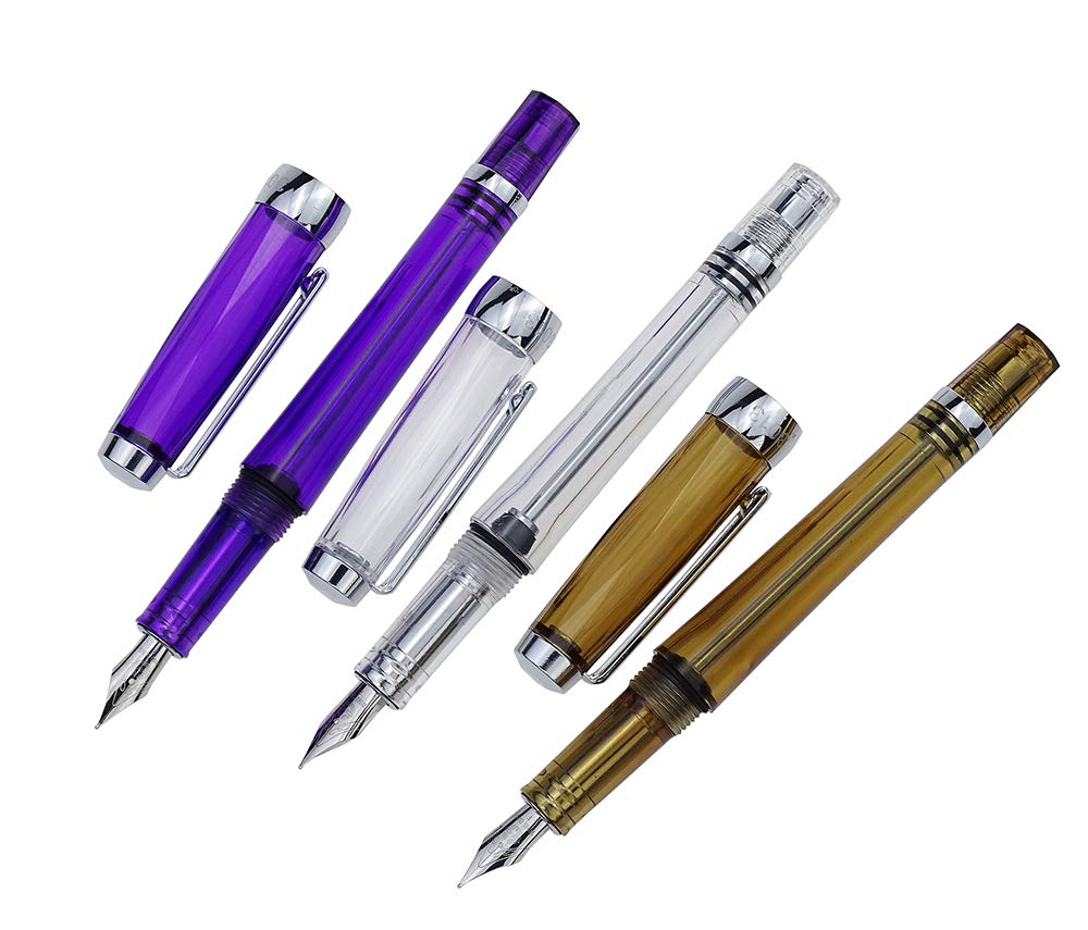 Lanxivi 3-Pack Transparent Fountain Pens - Fine Nib for Smooth Writing - Office & Calligraphy Use