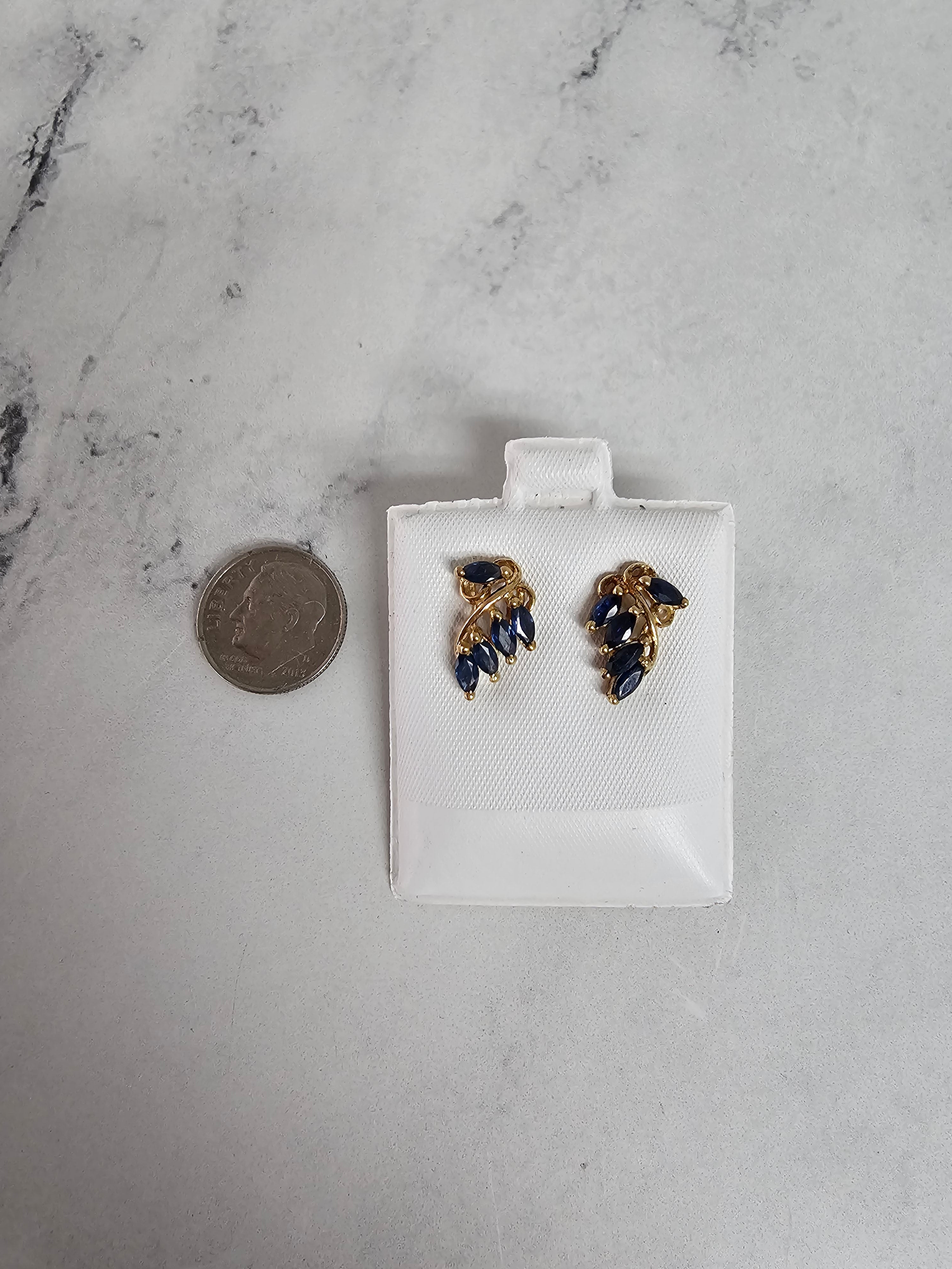 Exquisite Marquise Cut Sapphire Earrings with 14K Gold Accents - Perfect for Weddings, Anniversaries & Special Occasions