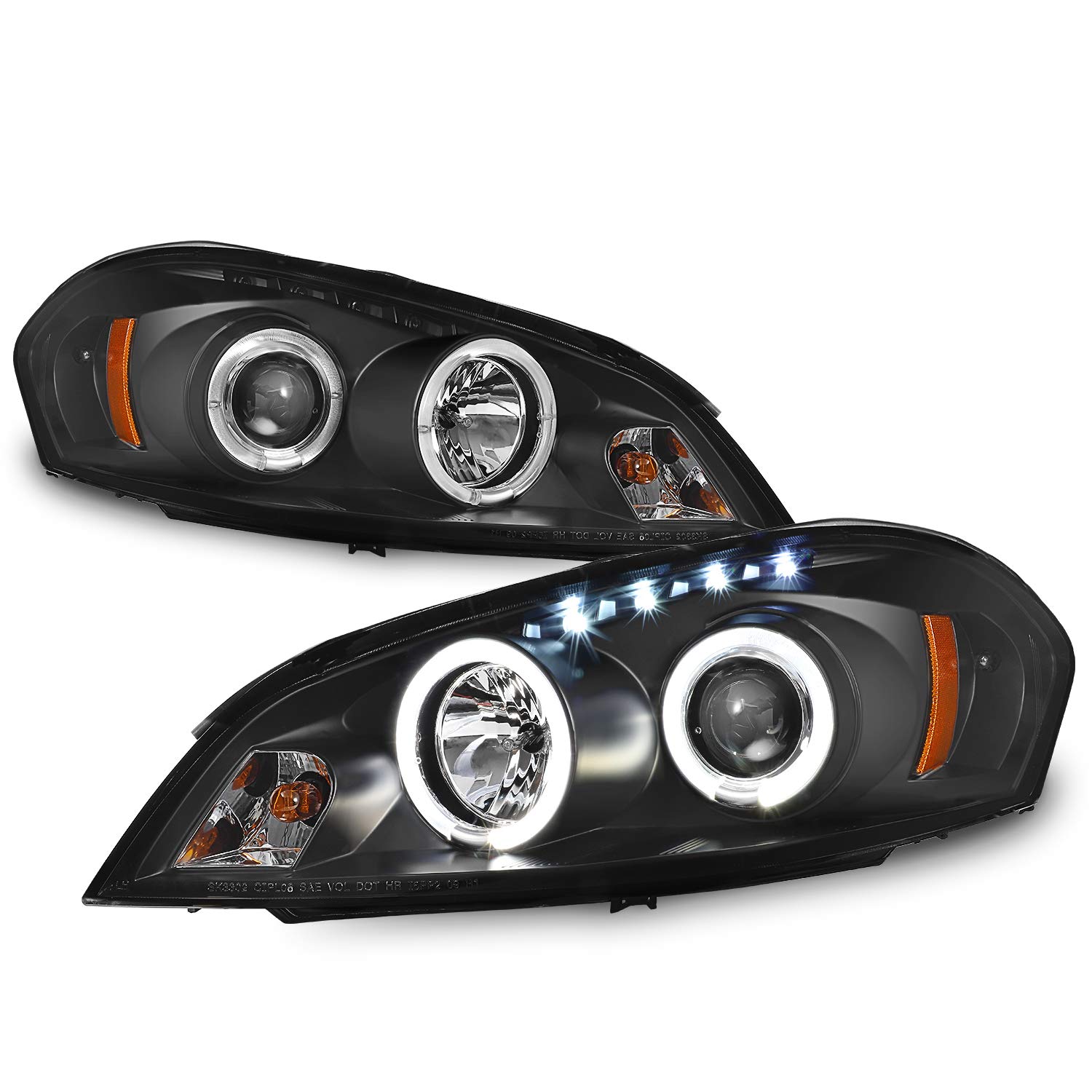 AKKON Replacement Headlights for Chevy Impala & Monte Carlo - Black Bezel Halo Ring Projector Headlamps (Left/Right Pair) - Upgrade Your Night Driving Safety & Style