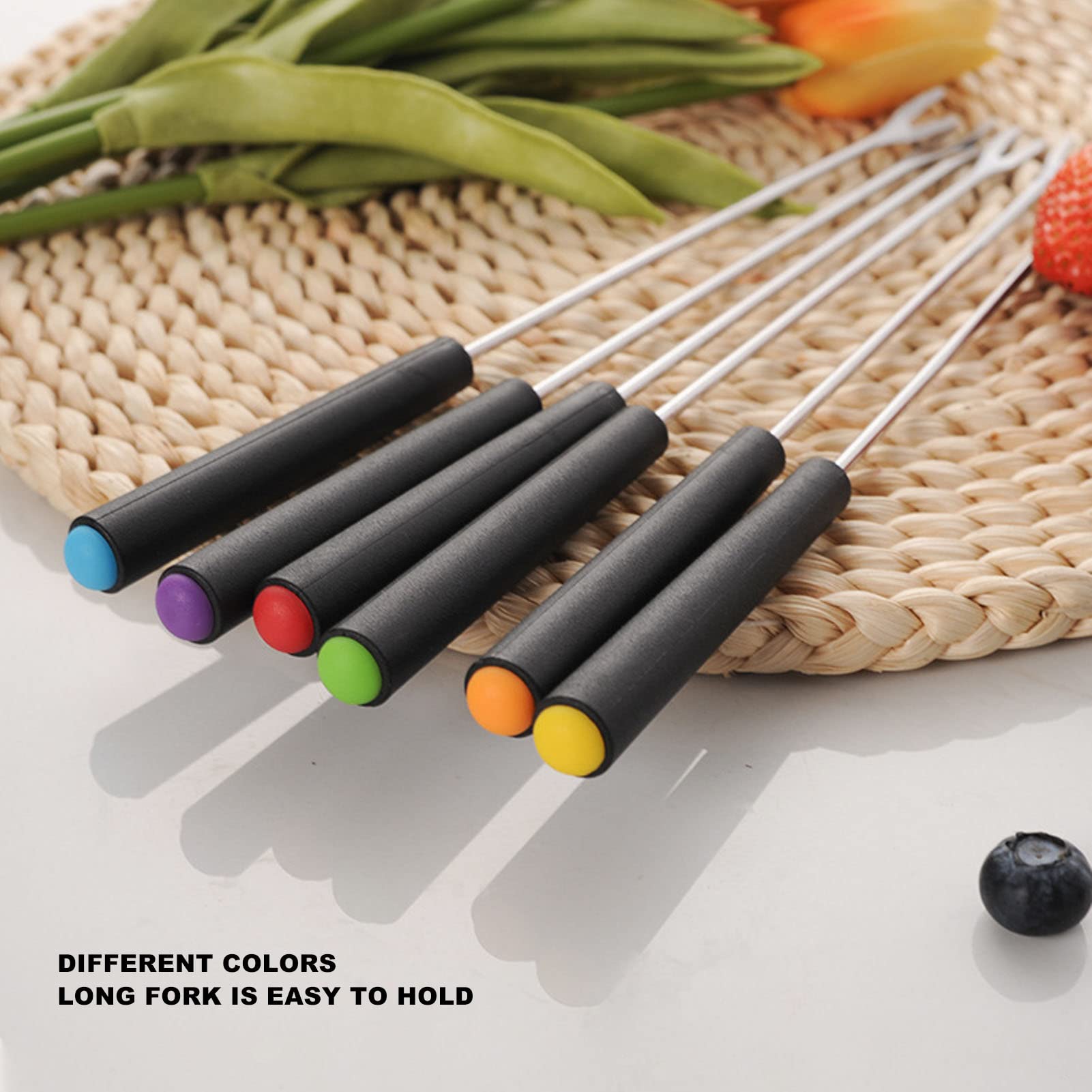 6-Piece Stainless Steel Fondue Forks Set with Heat-Resistant Handles - 9.5