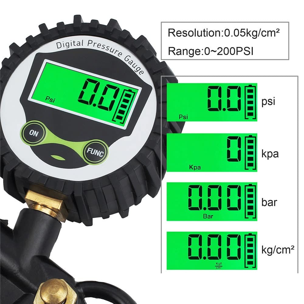 Digital Car Tire Inflator with LCD Display - Portable Air Pressure Gauge for Trucks, Cars, SUVs, RVs & Motorcycles - Perfect for Road Trips, Emergency Inflation & Vehicle Maintenance
