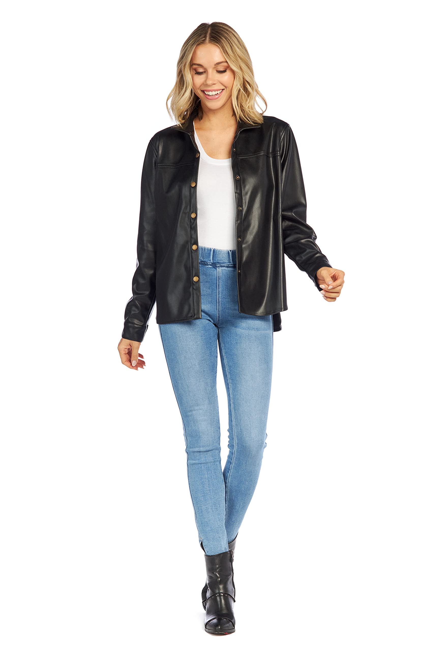 Mud Pie Salem Women's Oversized Leather Shacket Jacket – Stylish & Cozy Outerwear for Fall & Winter Fashion | Perfect for Casual Outings, Layering, and Cold Weather