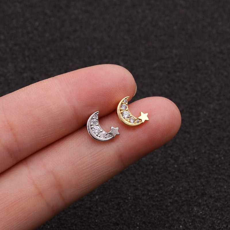 20G Cartilage Tiny Stud Earrings - Moon and Star Earrings for Women | HSPJ1943 | Perfect for Daily Wear, Parties & Gifts