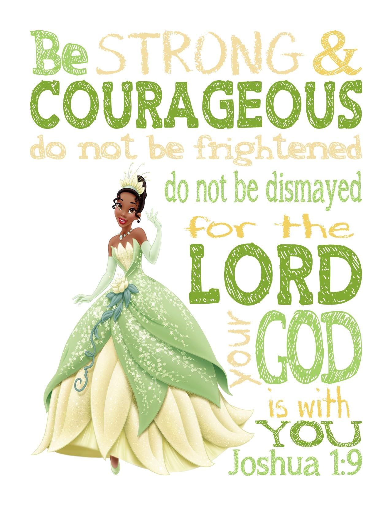Tiana Princess Christian Nursery Decor - Joshua 1:9 Print for Baby Room