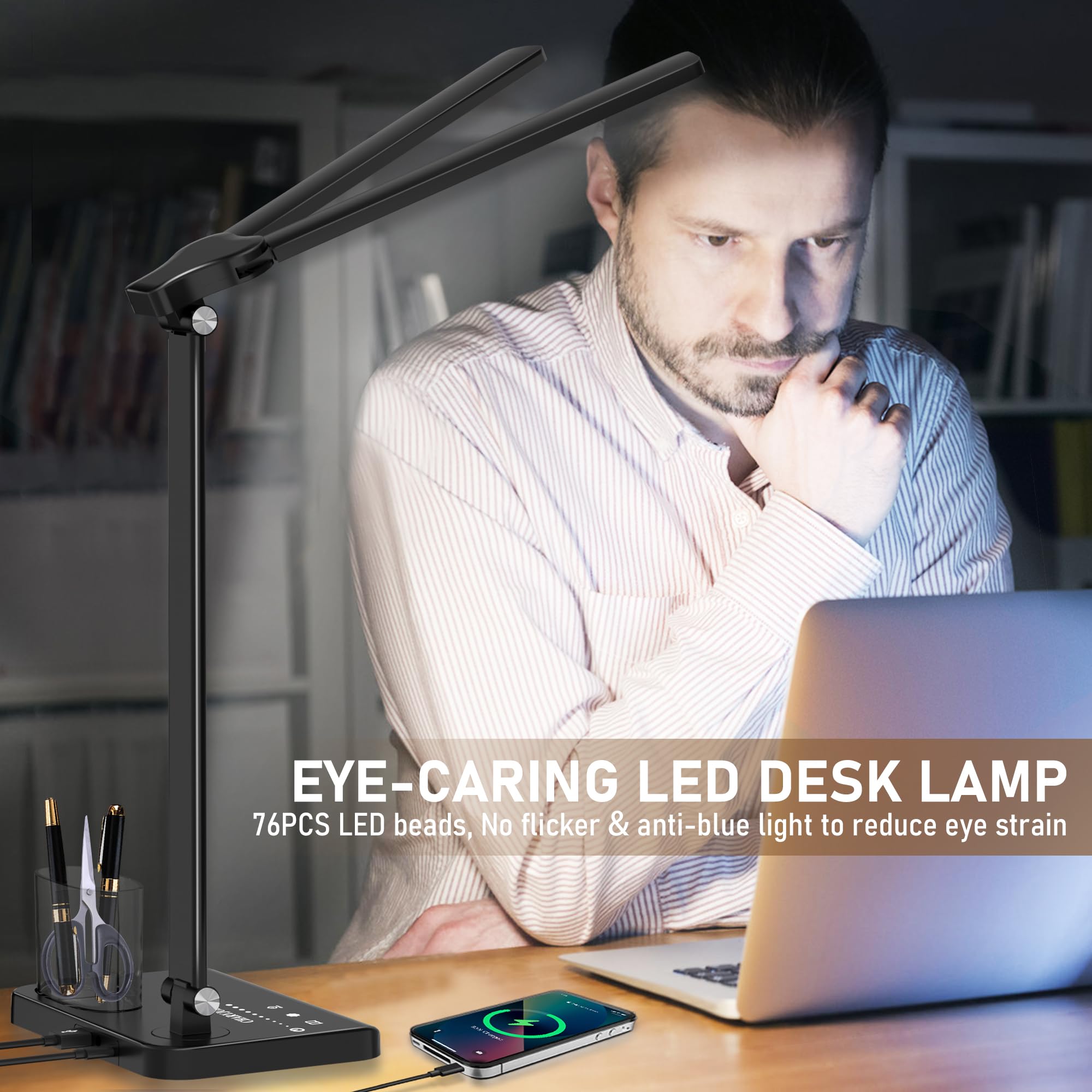 Adjustable Dimmable LED Desk Lamp with USB Charging Port - 50 Lighting Modes, Dual Swing Arm Architect Table Lamp for Home Office, Study, Dorm, Piano & Nail Salon - Perfect for Reading, Working & Crafting