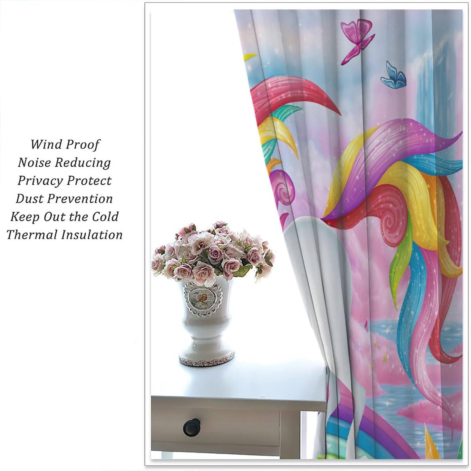 Unicorn Blackout Curtains for Kids Room - Pink Cartoon Design, 42x54 Inch (2 Panels) - Perfect for Nursery, Bedroom, Living Room & Kitchen Decor