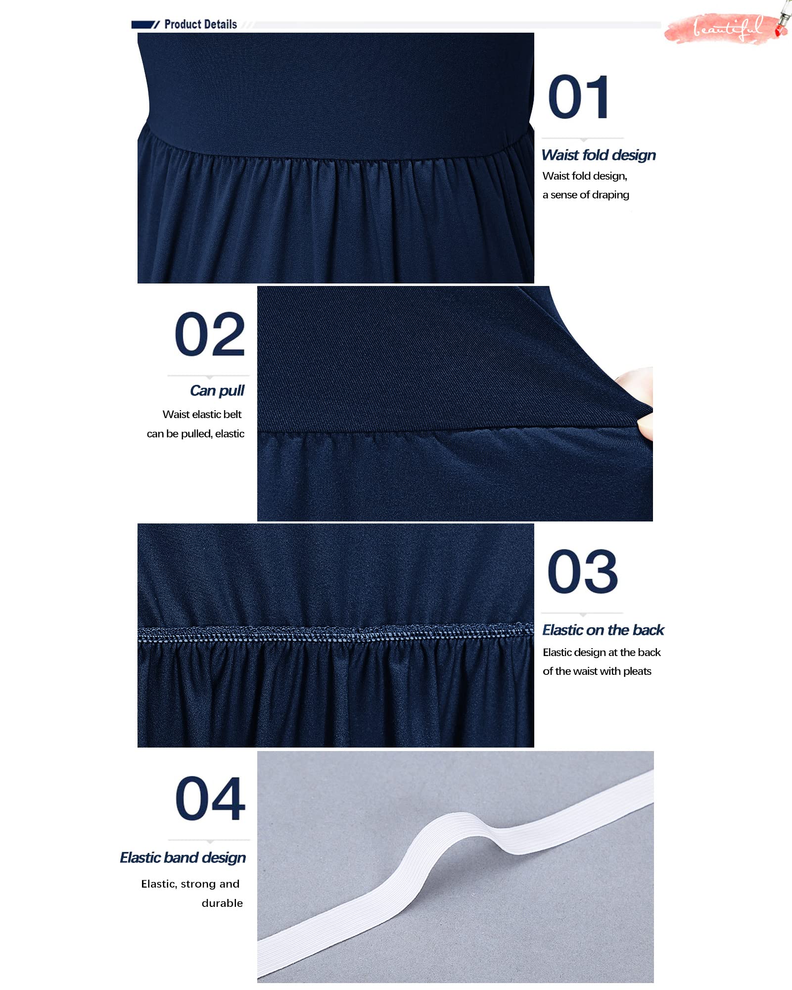 AUSELILY Women's Summer Short Sleeve Empire Waist Dress - Flowy Pleated Swing Dress with Pockets, Knee Length Casual Sundress for Beach, Vacation & Everyday Wear | 2025 New Collection